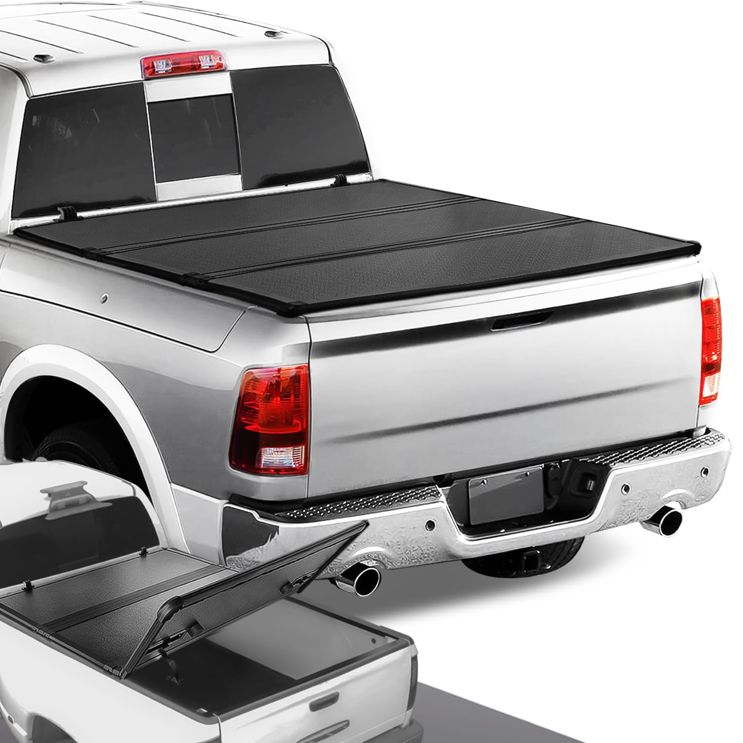 Dna Motoring New Upgrade Truck Bed Top Hard Solid Tri-Fold Tonneau Cover Compatible With 09-18 Dodge Ram 1500 / 10-22 Dodge Ram