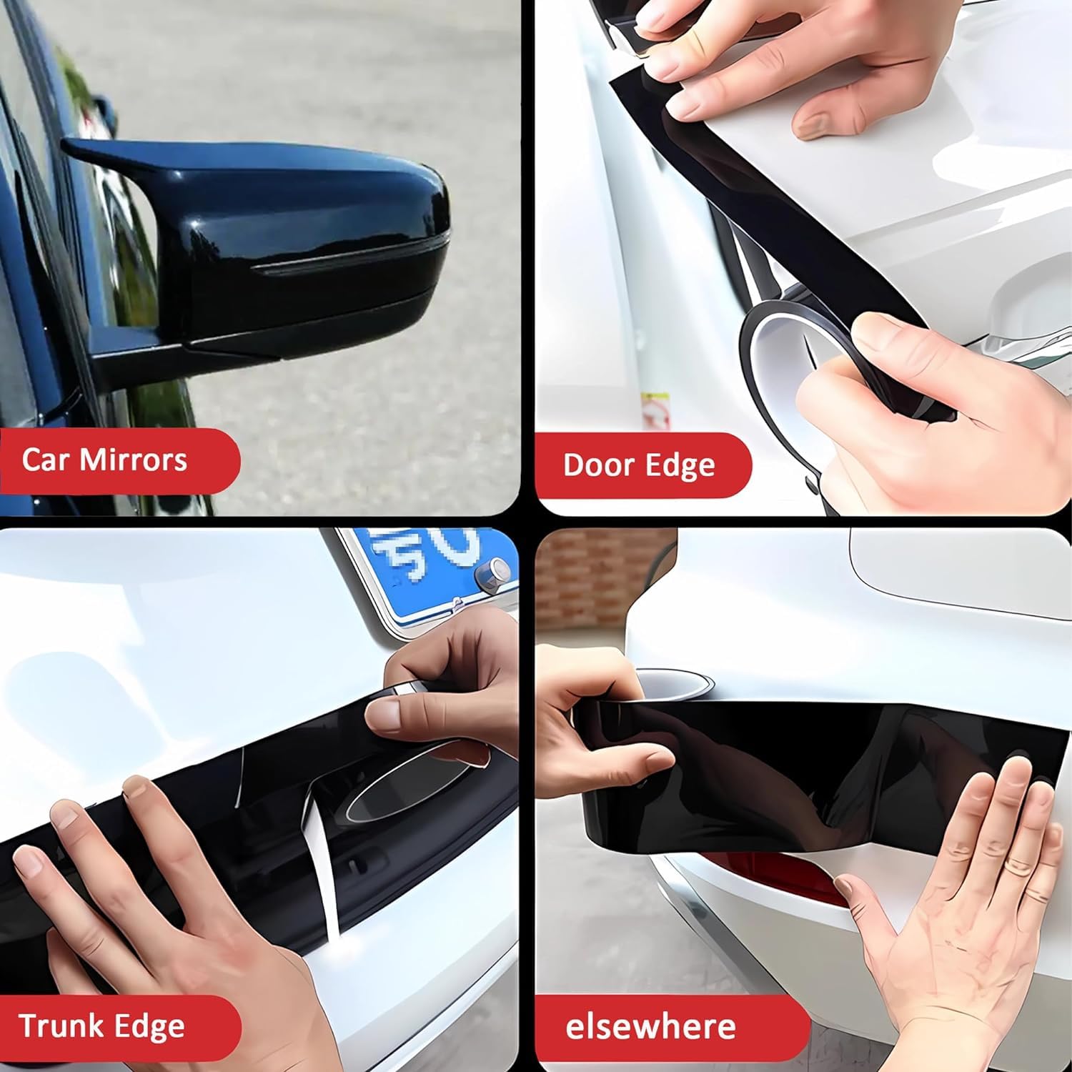 Lypumso High Gloss Black Vinyl Wrap Tape, 1 Inch X 30Ft Self-Adhesive Universal Chrome Black Detailing Tape With Tool, Anti-Scra