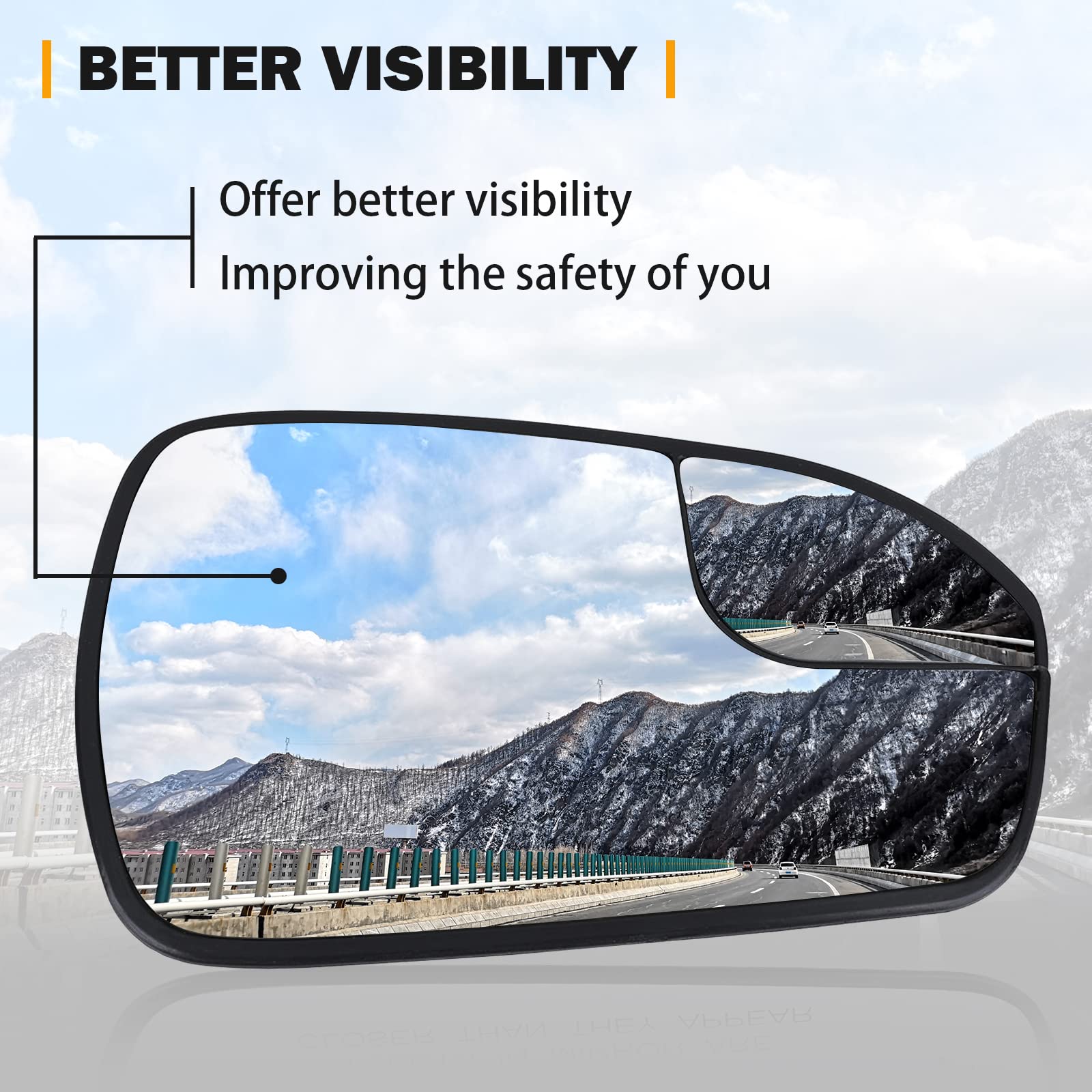Tutor Auto Right Side Heated Mirror Glass Replacement for 2013-2020 Ford Fusion - Convex with Blind Spot - Replace DS7Z17K707B