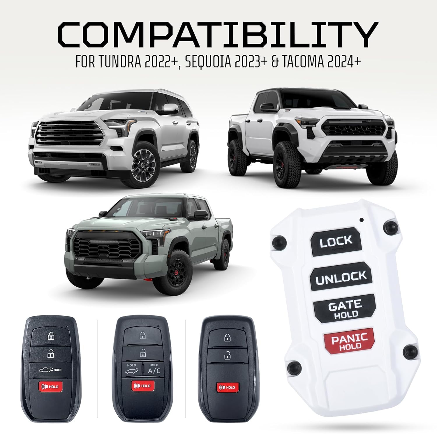Ajt Design Replacement Keyfob Compatible With Toyota Tacoma (2024+), Tundra (2022+) & Sequoia (2023+) | Custom Made In Usa - Whi