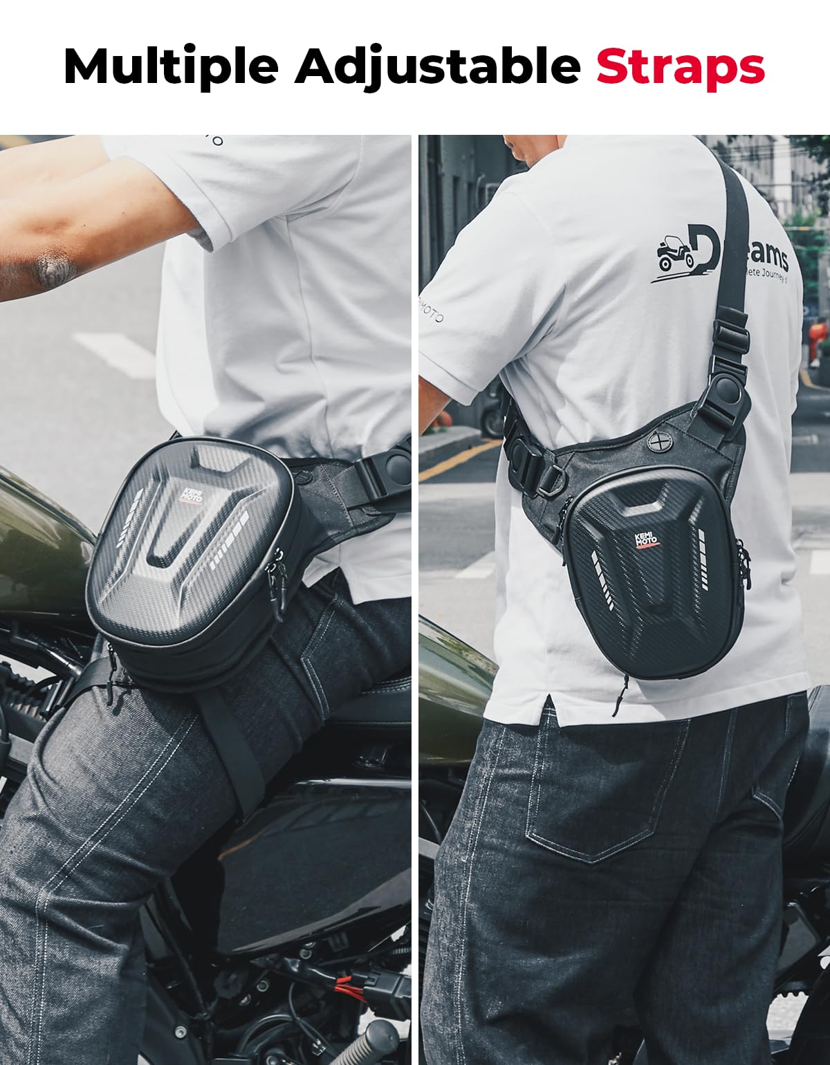 Kemimoto Motorcycle Tank Bag, Eva Hard Shell Thigh Bag Drop Leg Bag Magnetic Motorcycle Waist Bag For Men Women Cycling Hiking Running 12L Black