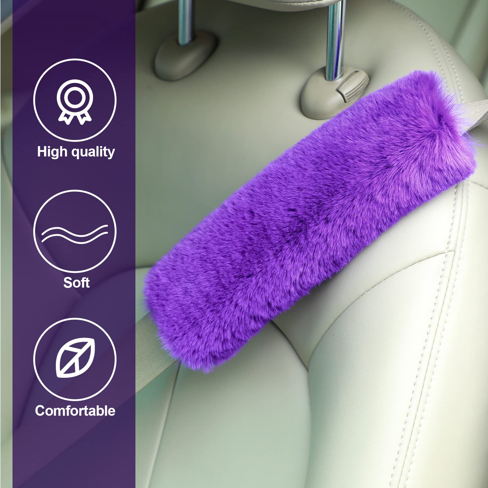 Boao 4 Pack Faux Sheepskin Car Seat Belt Pads Seatbelt Protector Soft Seat Belt Shoulder Strap Cover Comfort Harness Pad(Purple,