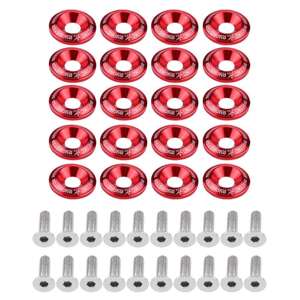 20pcs Aluminum Bumper Washer, Engine Bumper Washer Bolt Kit(Red)