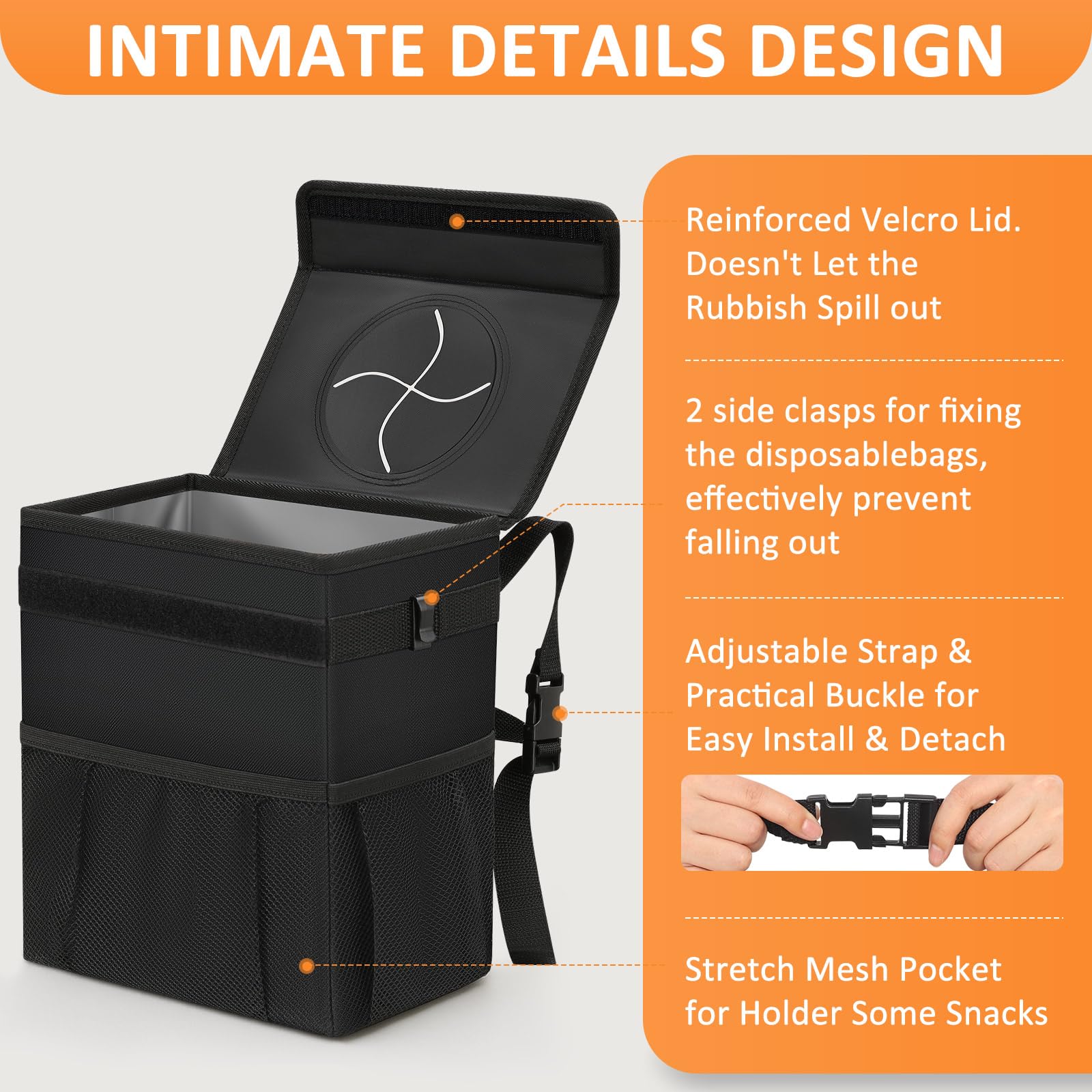 Vankor 3 Gallons Car Trash Can With Lid, Bag Bin Hanging Waterproof Automotive Car Garbage Cans Leak Proof Vehicle Trash Can Bla