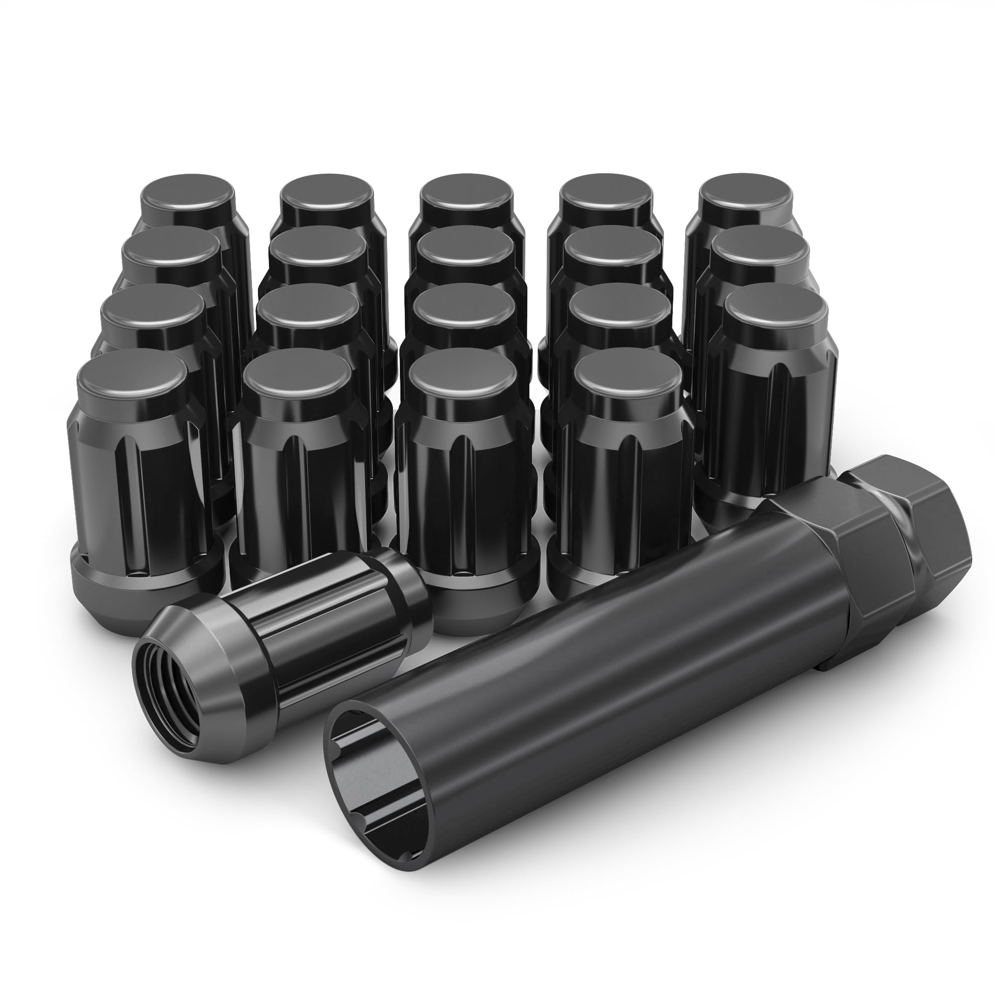 White Knight 3807BK-20AM Black Chrome M12x1.50 Spline Lug Nut with Key, 20 Pack