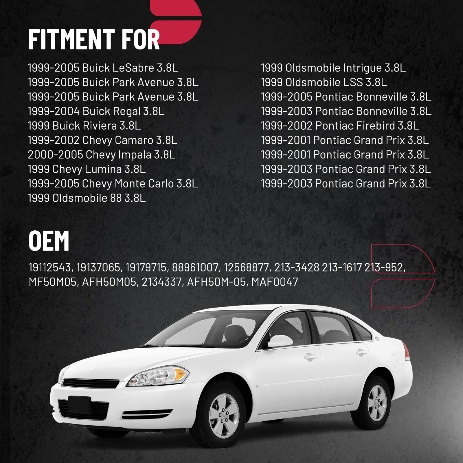 BDFHYK Mass Air Flow Sensor Meter MAF 213-3428 19112543 AFH50M-05 Compatible for Buick Oldsmobile Pontiac 3.8L, 1999-2005 Lesabr