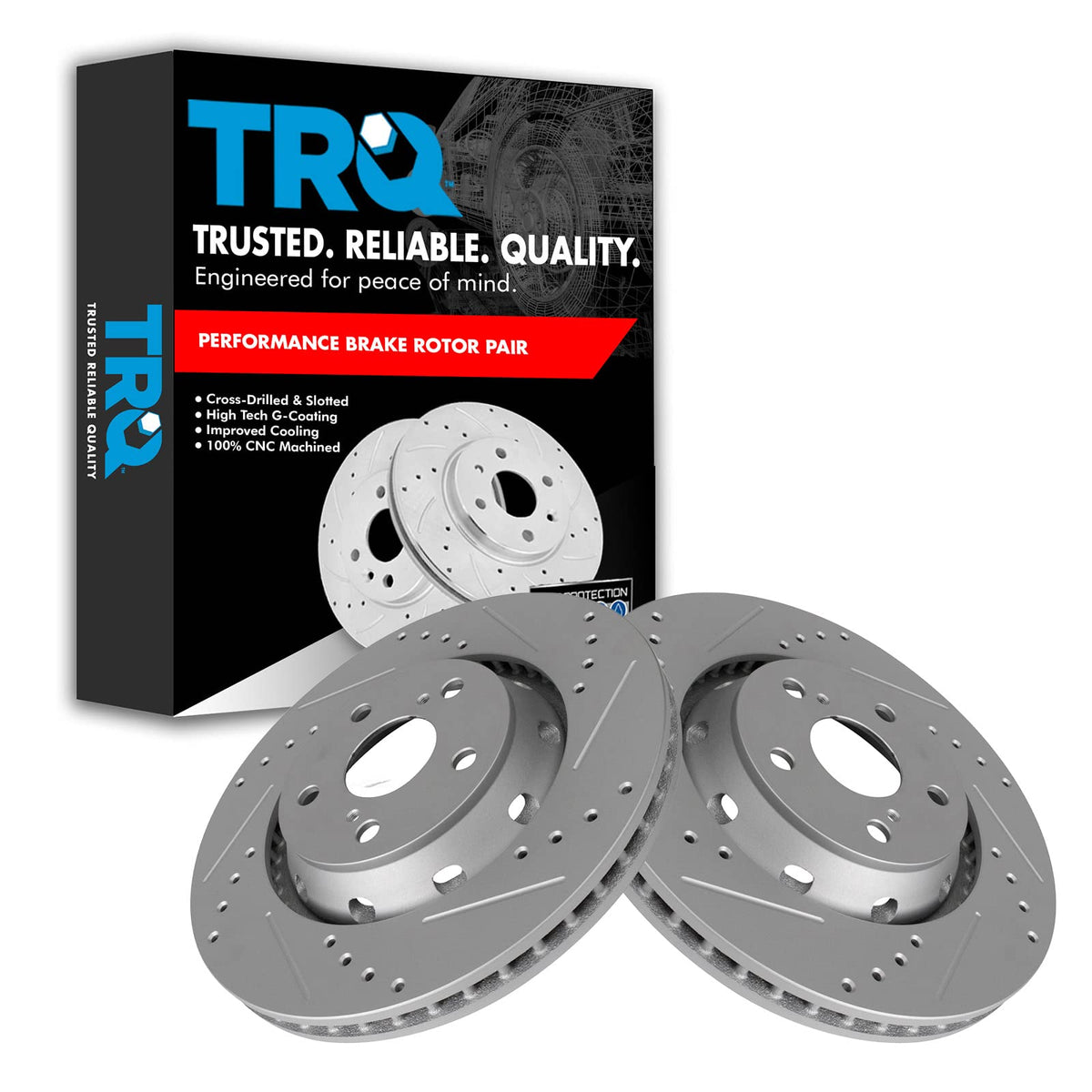 Trq Front Performance Brake Rotors Set Premium G-Coated Cross Drilled & Slotted Compatible With 2009-2015 Toyota Venza
