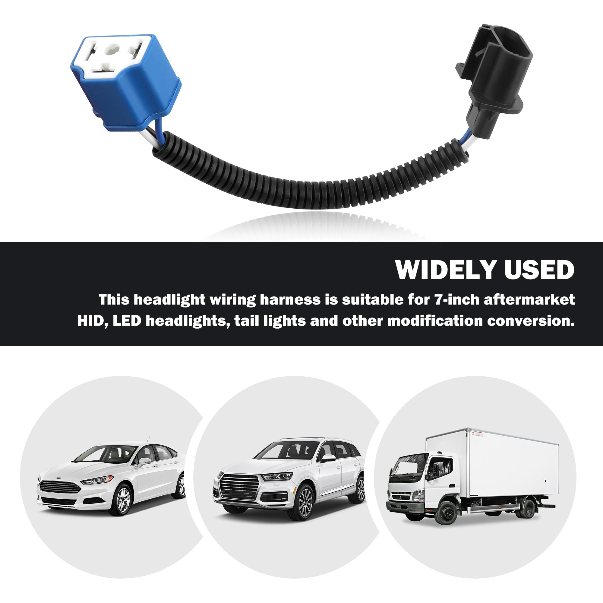 2Pcs 7 Inch Led Headlight Connector Pigtail,H13 To H4 Adapter Headlight Socket,Heat Resistant Headlight Wiring Harness Compatible With Jeep Wrangler Jk Tj Car Accessories