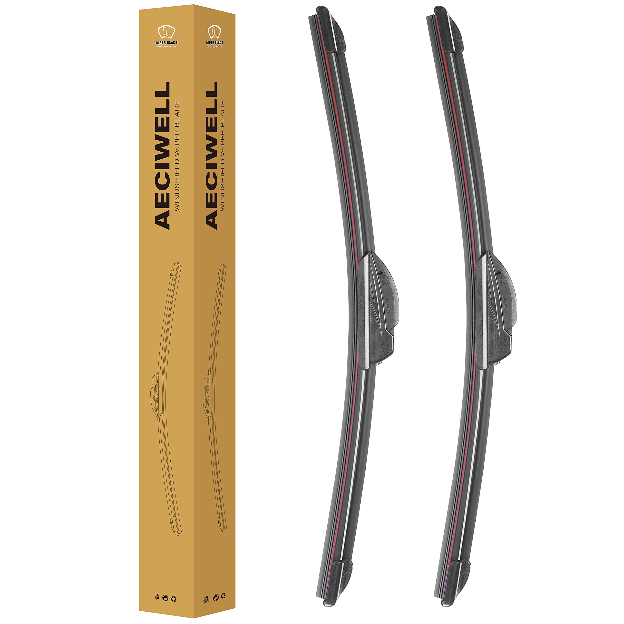 Aeciwell Windshield Wipers Oem Quality 24' + 18' Premium All-Season Wiper Blades Automotive Replacement Windshield Wiper Blades For U/J Hook (Set Of 2)…