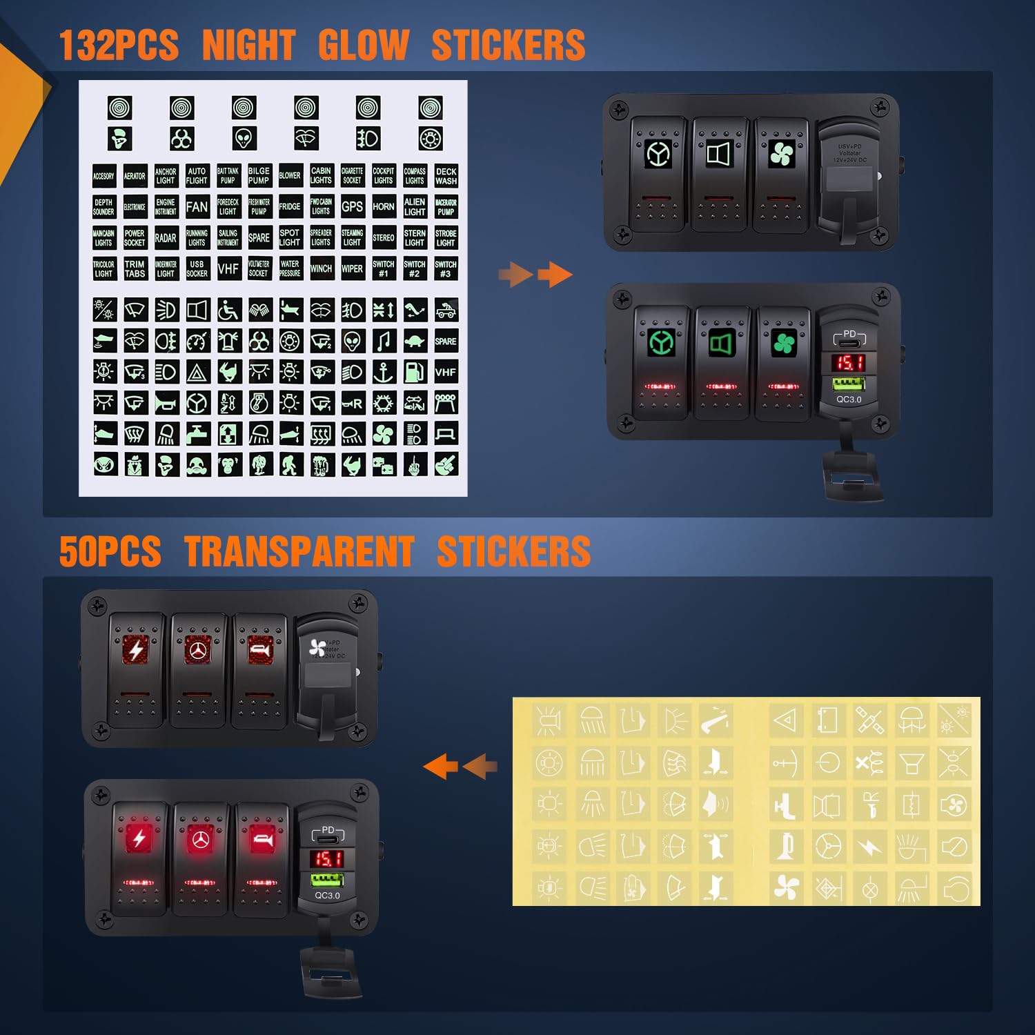 Nilight 3 Gang Rocker Switch Box 12V Spst On Off Toggle Switches Pd Type C And Qc 3.0 Usb Charger Voltmeter Led Light Waterproof