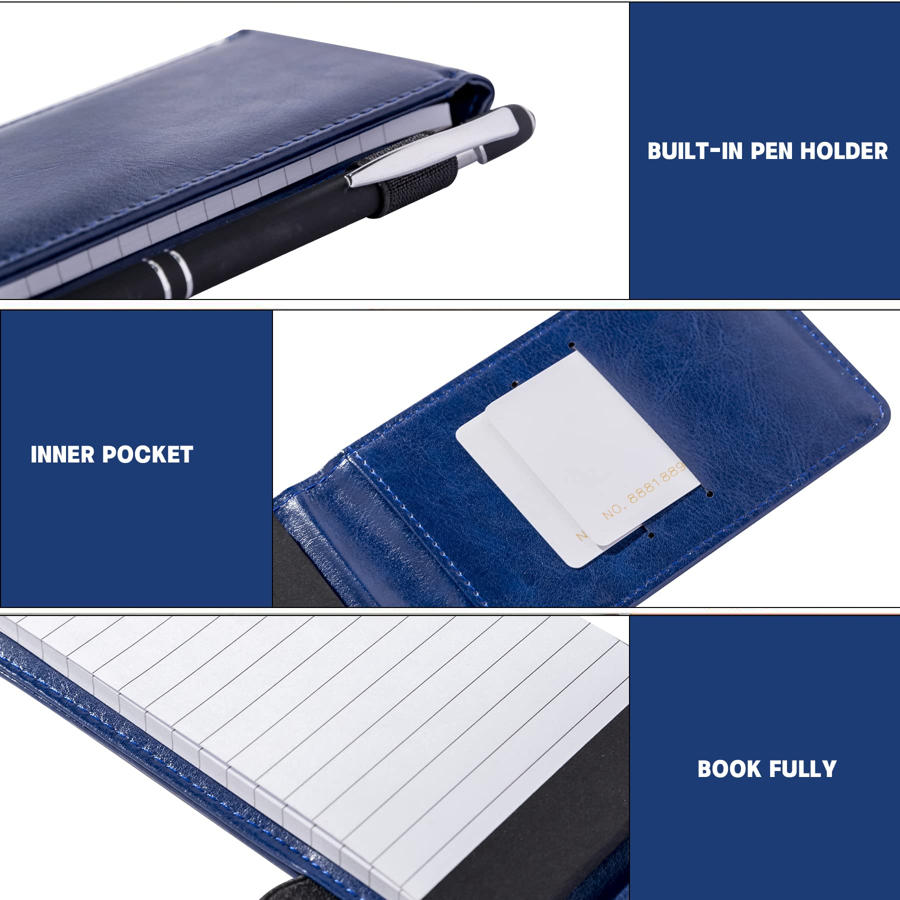 Camelmother 10 Pieces Small Notepad Holder Set Pocket Notebook 3 X 5 Inch With Pen (Blue Small Notepad)