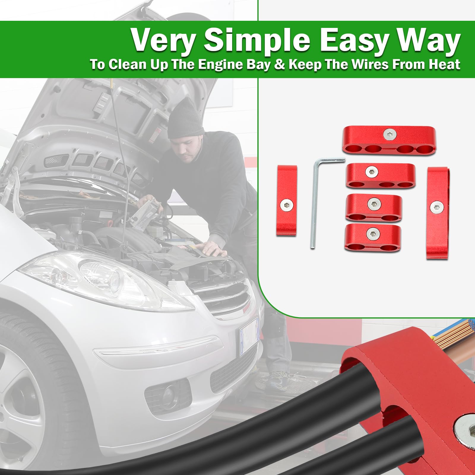 Easyberg Spark Plug Wire Separators Aluminum Kit, 7Mm 8Mm 9.5Mm Engine Spark Plug Wire Separator Divider For Looms Sbc 350(Red)