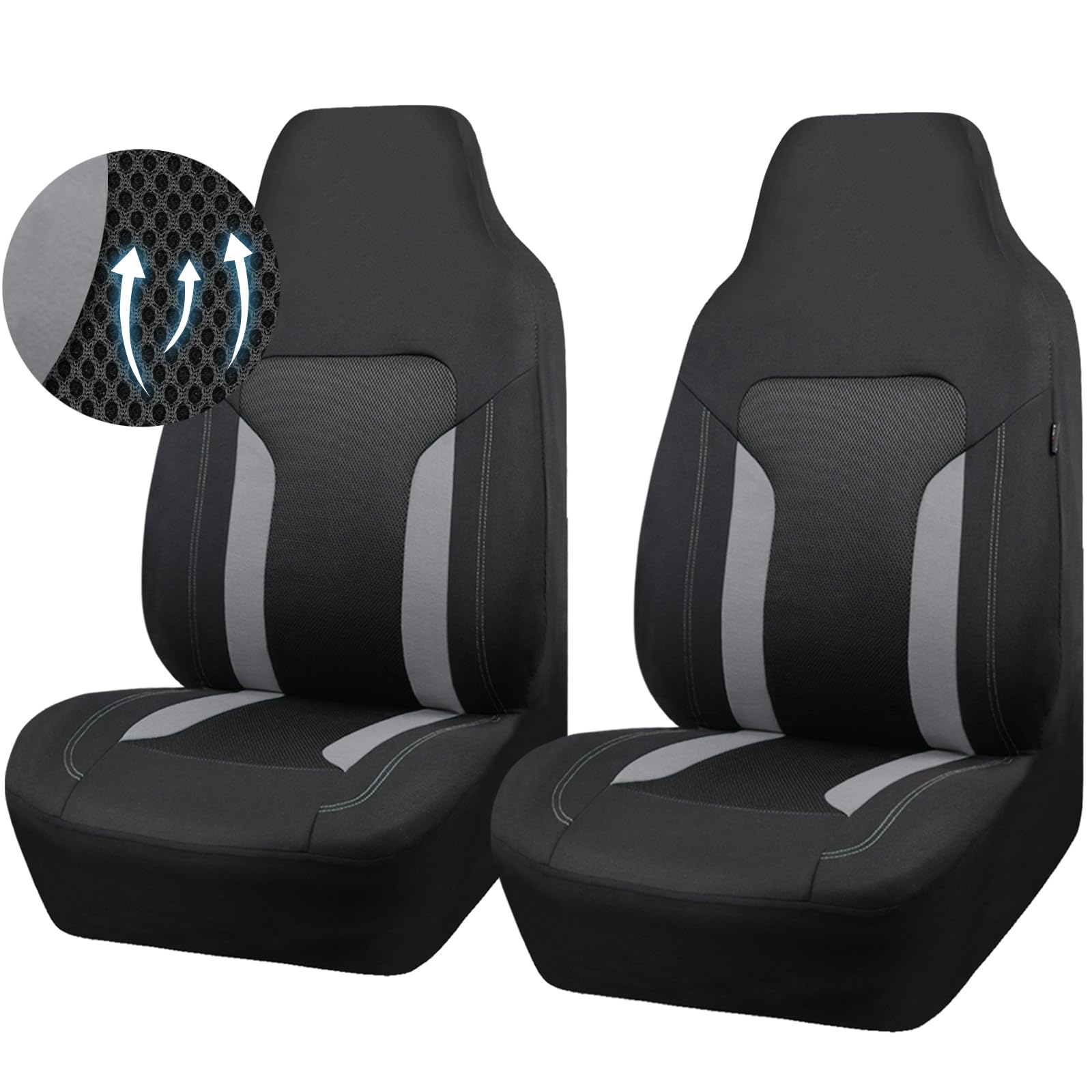 Car Pass Cargrand Universal 3D Air Mesh-100% Breathable Sporty Bucket Car Seat Cover Front Seats Only, Airbag Compatible,Fit Automotive Suv Truck Sedan Women(High Back Front 2 Piece Black Gray)