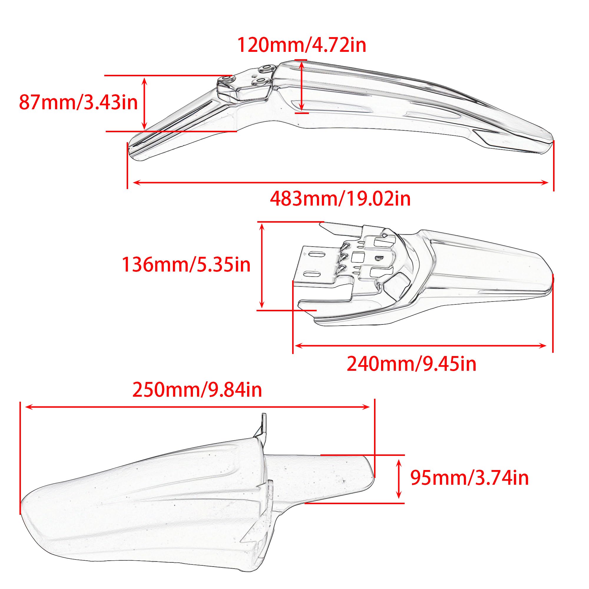 ABCERRSI Surron Front Rear Fender Set,3pcs Shock Front Rear Mud Guard For Sur Ron Light Bee Segway X/S X260 X160-Black