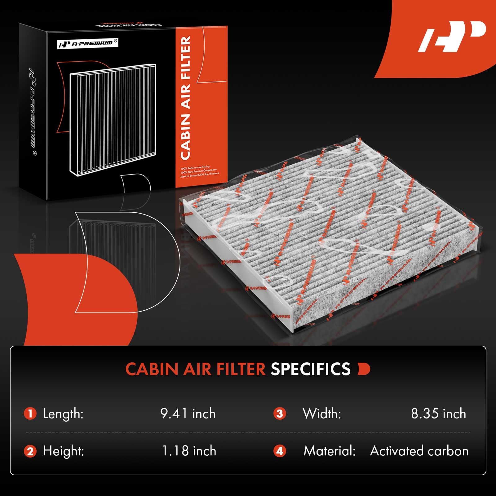 A-Premium Cabin Air Filter With Activated Carbon Compatible With Hyundai Palisade 2020 2021 2022 2023 - V6 3.8L - Replace# 97133-S8000