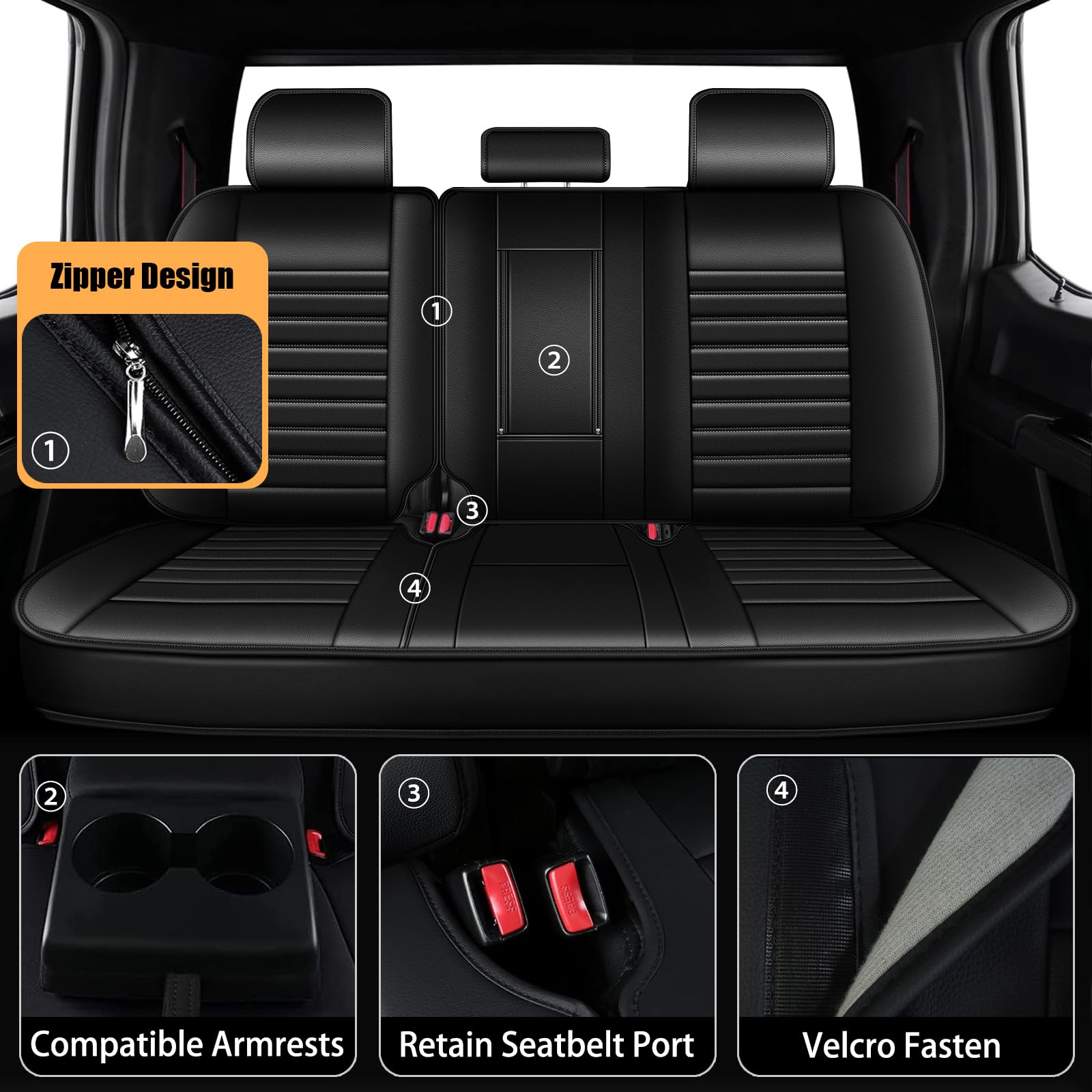 Jiamaoxin Seat Covers For Ford F150 2009-2024 2025 - F250/F350/F450 2017-2024 2025: 5 Seat Full Set Faux Leather Truck Seat Cove