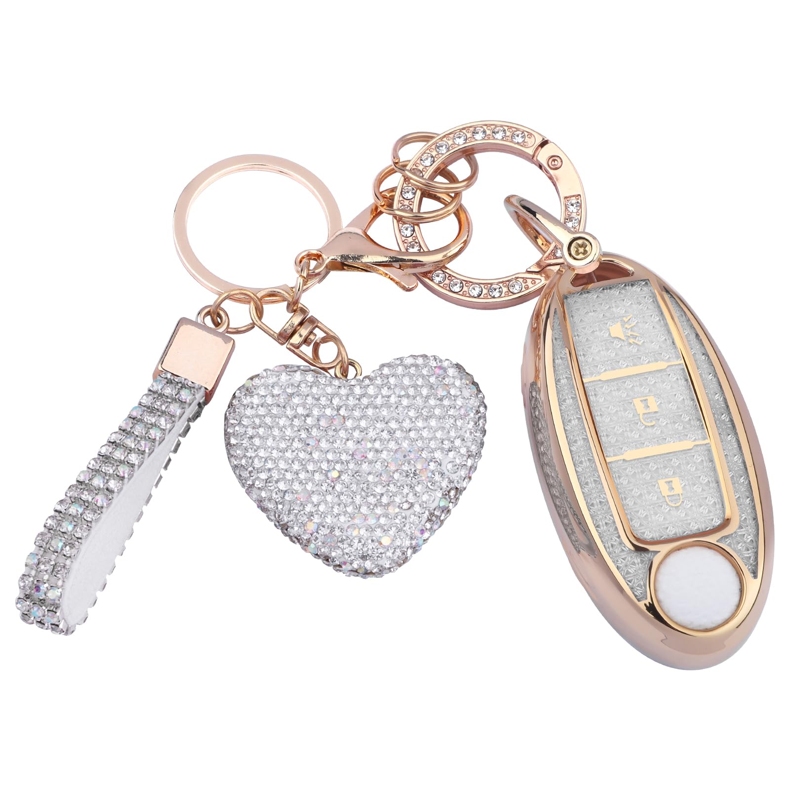 Meruns Compatiable with 3 Buttons Key fob Cover with Diamond Bling Keychain Keys Shell TPU for Rogue Armada Pathfinder Versa Sma