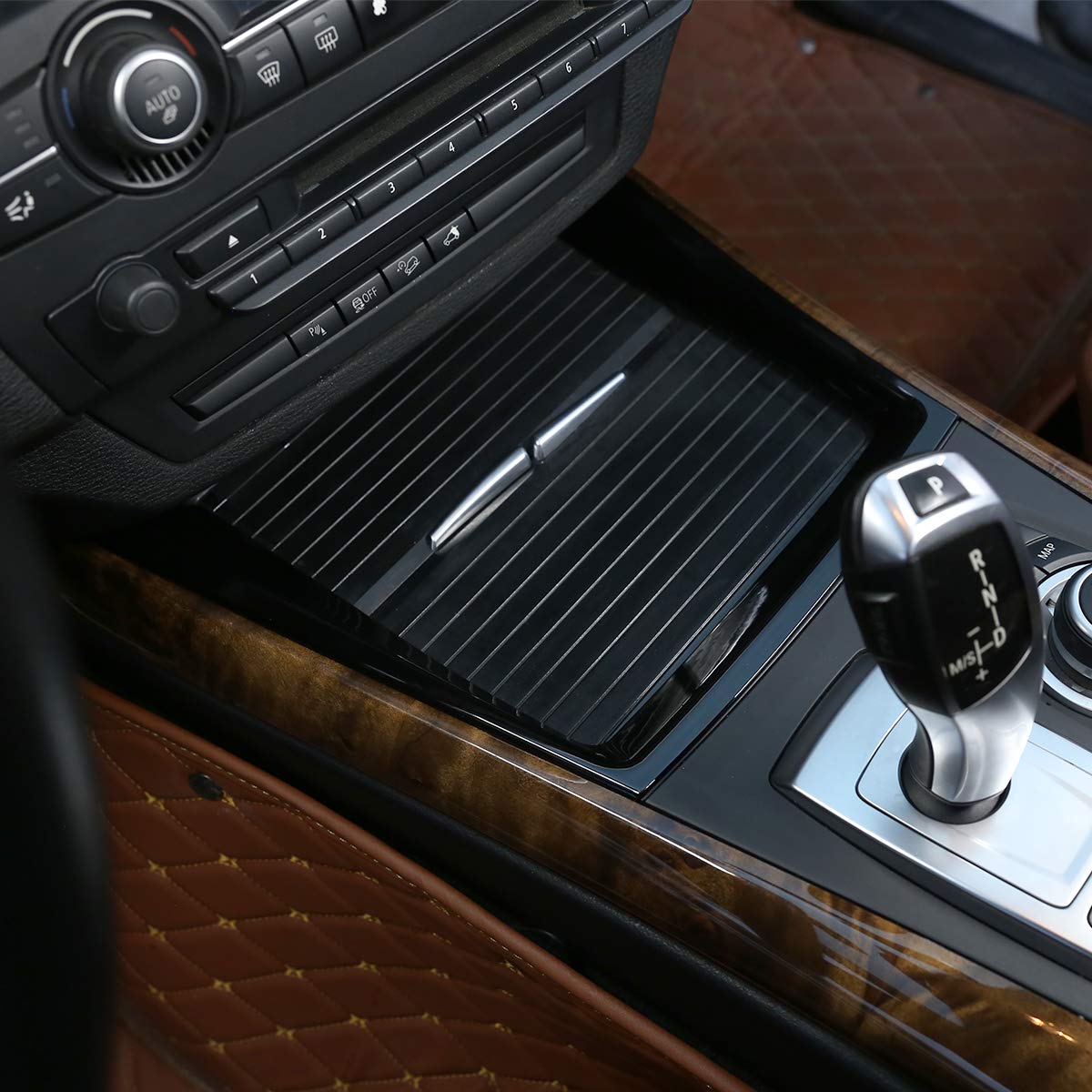 CHEYA ABS Plastic Car Center Console Cup Holder Frame Sticker Trim for BMW X5 E70 X6 E71 2008-2013 Auto Accessories (Black)