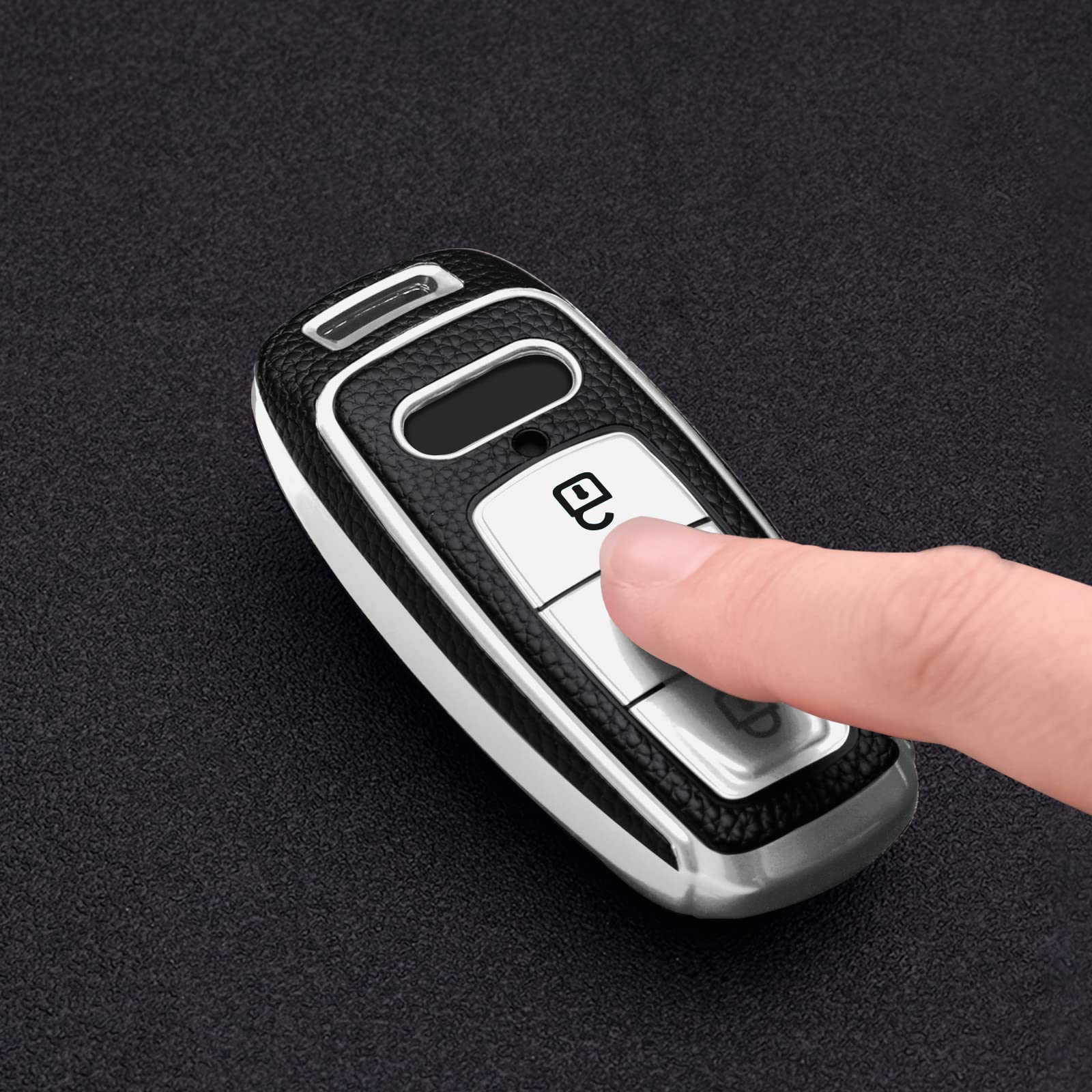 Elohei For Audi Key Fob Cover, Special Soft Tpu Key Case Cover Protector Compatible With Audi A6L A6 A7 A8 Q7 Q8 E-Tron 2018-2022 A3 S3 S6 Sq7 Rs6 S7 Rs7 Smart Key(Leather Texture Silver)