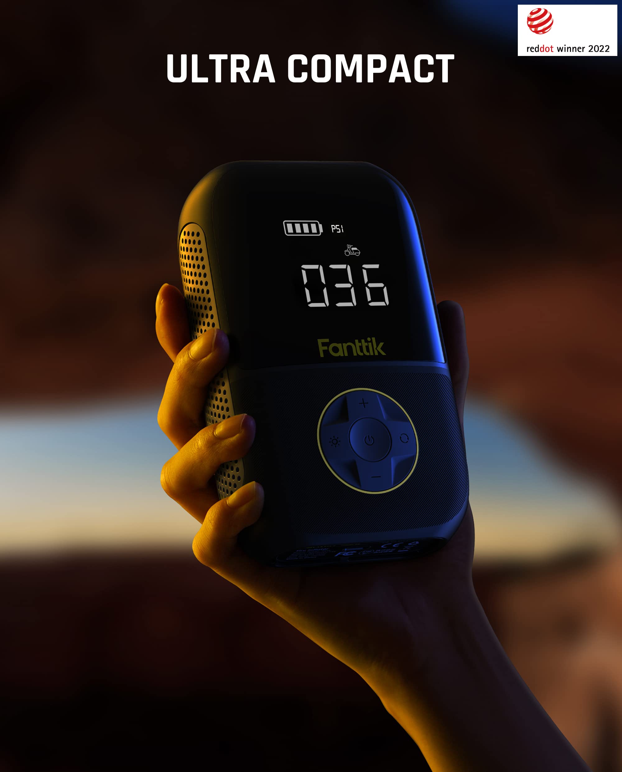 Fanttik X8 Portable Tire Inflator, Lightweight For Motorcycle Tire, Cordless Air Compressor Pump, Rechargeable Battery, 150Psi With Digital Screen And Led For E-Bike, Bicycle, Car