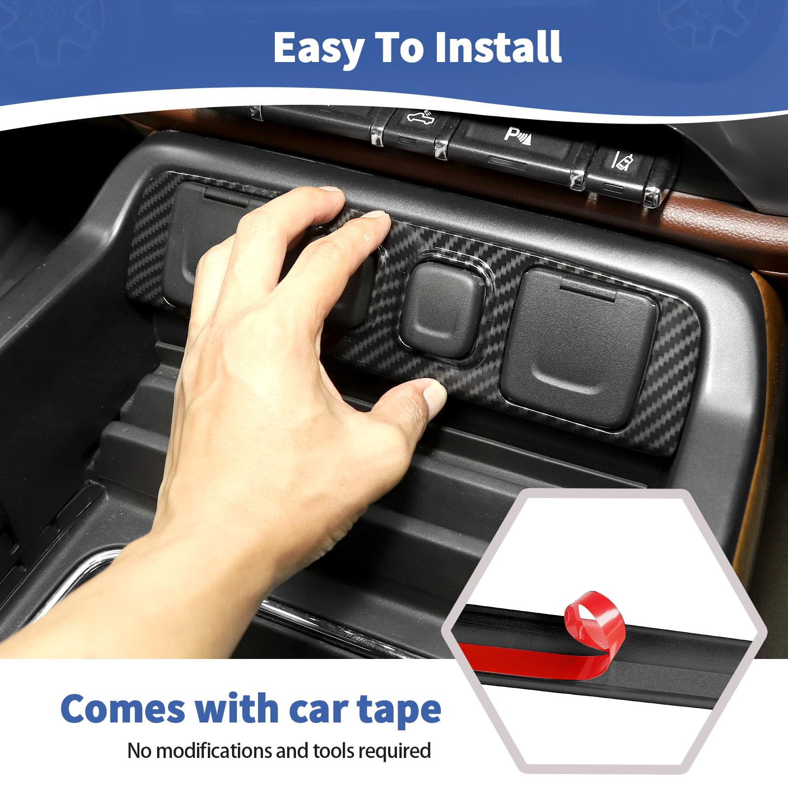 RT-TCZ Carbon Fiber Center Console Trim for Silverado/GMC Sierra 2014-2018, Black, ABS Plastic, Model Zhao-szzt08527