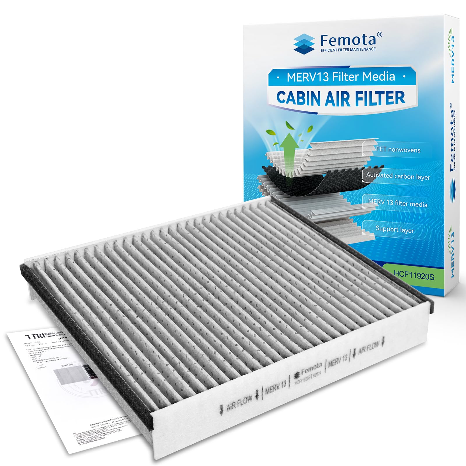 Femota MERV 13 Cabin Air Filter with Activated Carbon, CF11920 Replacement for Ford Escape, Focus, Transit Connect, C-Max, GT, L