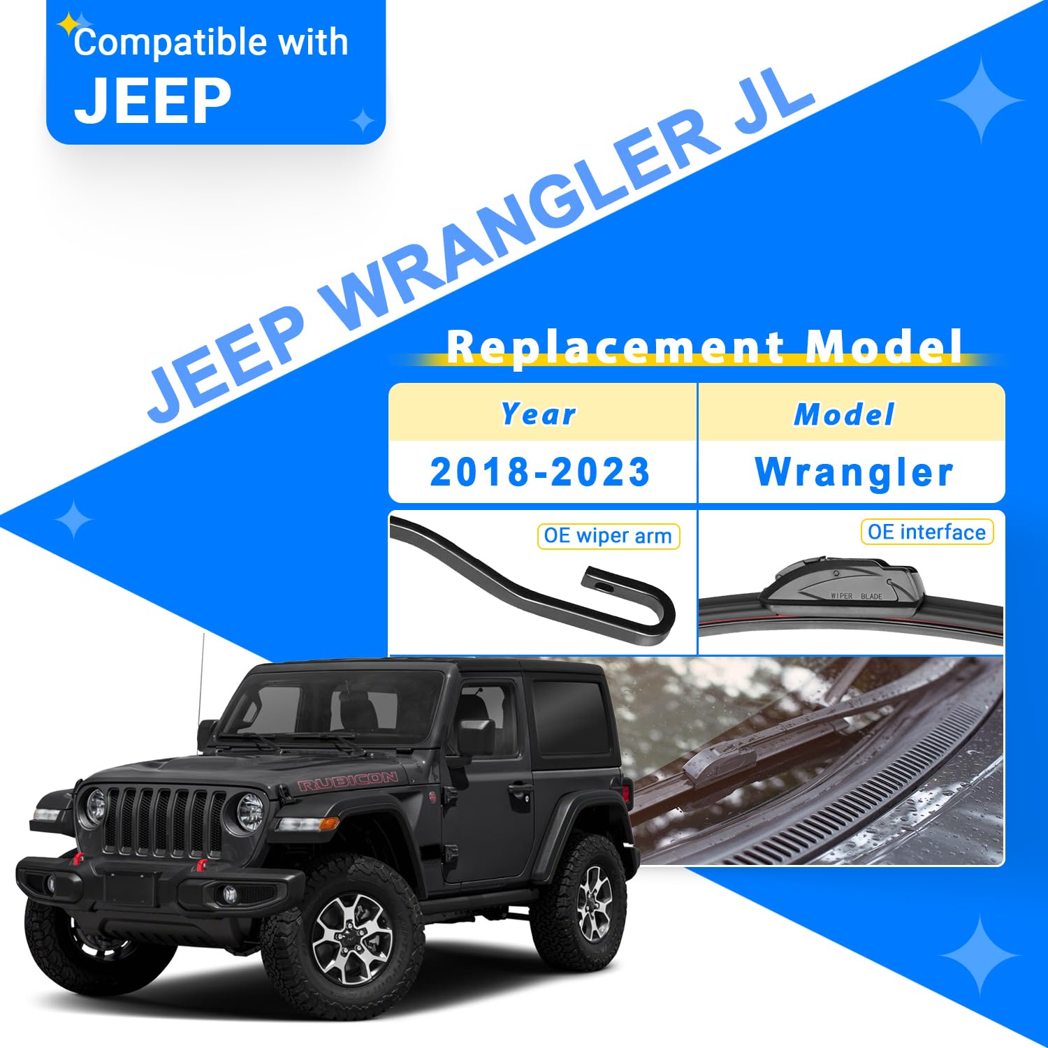 Raintok Windshield Wiper Blades Replacement For Jeep Wrangler Jl 2018 2019 2020 2021 2022 2023 Original Factory Quality Front Re