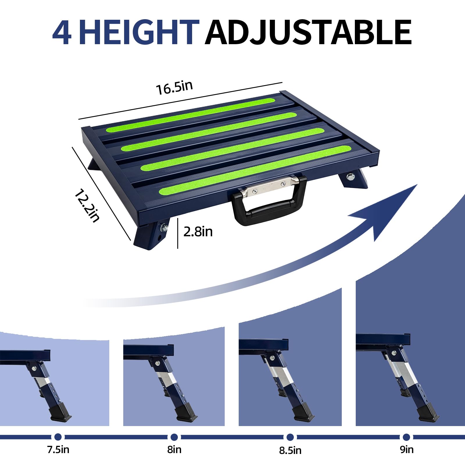 Garfatolrv Rv Steps Adjustable Height Aluminum Stable Folding Platform Step Portable Handle And Reflective Strips Non-Slip Rubbe
