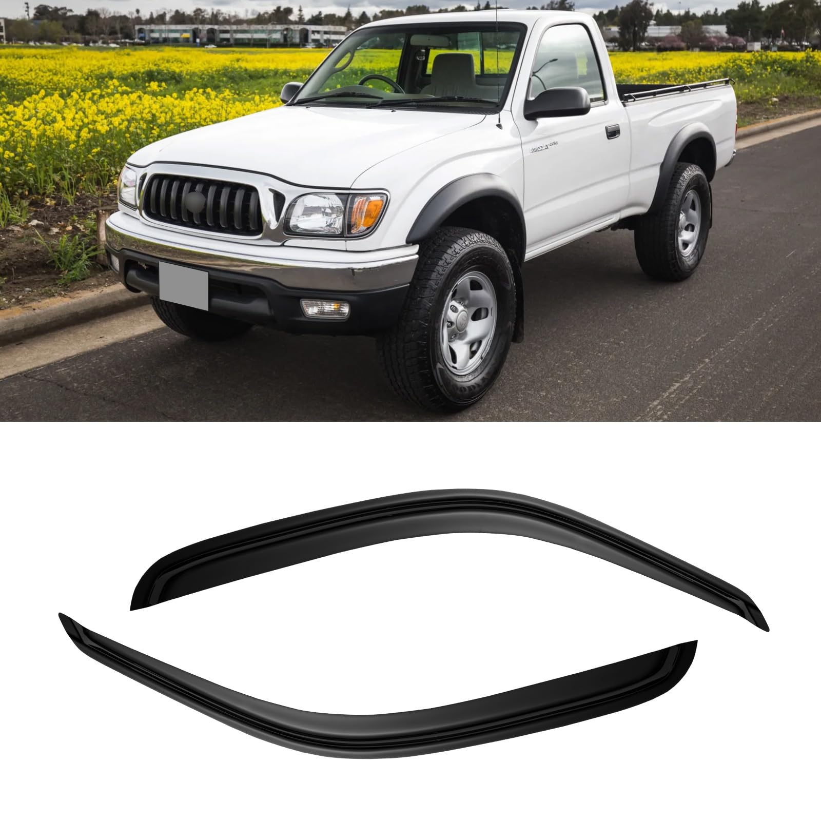 CMVT Auto Window Visor Rain Guards for 95-04 Toyota Tacoma, Dark Smoke, Acrylic, Outside-Mount, 2PCS