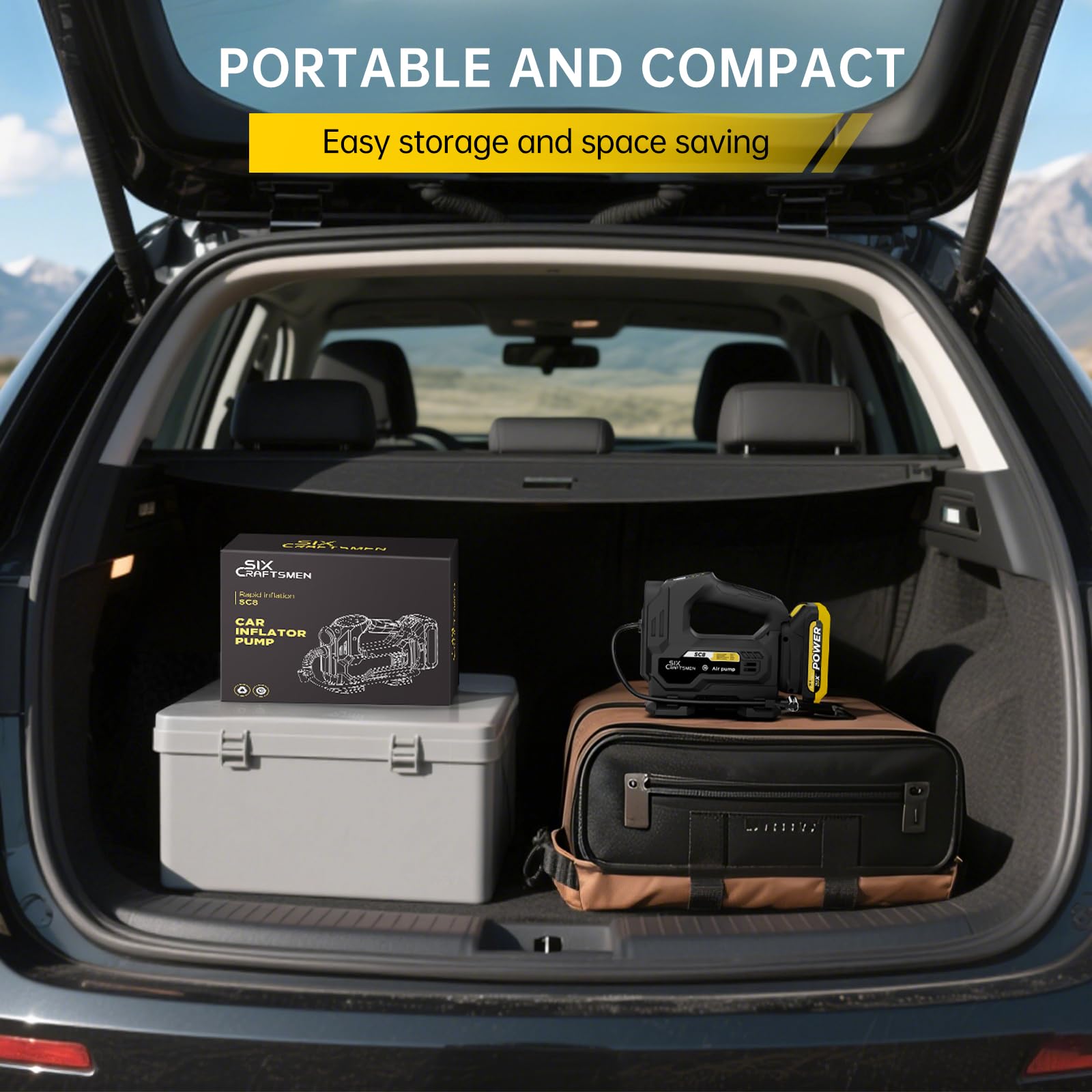 Six Craftsmen Tire Inflator Portable Air Compressor, 20V Cordless Car Tire Pump with LED Light&Gauge, 150PSI Automotive Car Acce