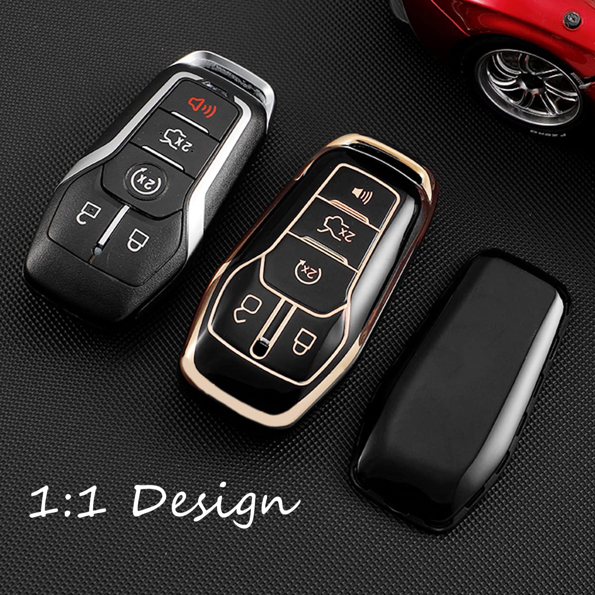 Wsauto For Ford Key Fob Cover, Tpu Case Shell Protection With Metal Keychain Compatible With Explorer Edge Mustang Fusion Titanium Lincoln Mkz Mkc Mkx Smart Car Keyless Entry Remote Control Black