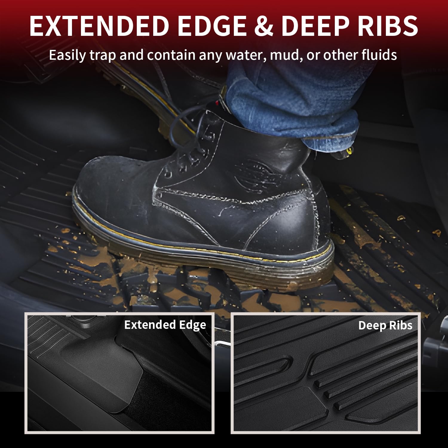 Lasfit Floor Mats For Ford F-150 2015-2025 | F150 Lightning 22-24 Supercrew (Rear With Fold Flat Storage) All Weather Car Liners