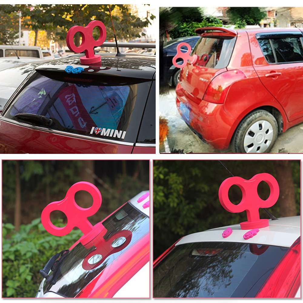 COGEEK 3D Car Wind Up Key, Cute Clockwork Wind Up Key for Back of Car Roof Decoration (red)