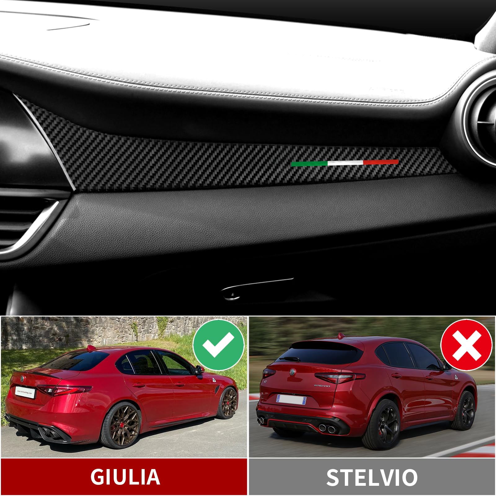 Car Trim Carbon Sticker Decal Co-Pilot Cover Passenger Decor Fits For Alfa Romeo Giulia 2016 2017 2018 2019 2020 2021 2022 2023