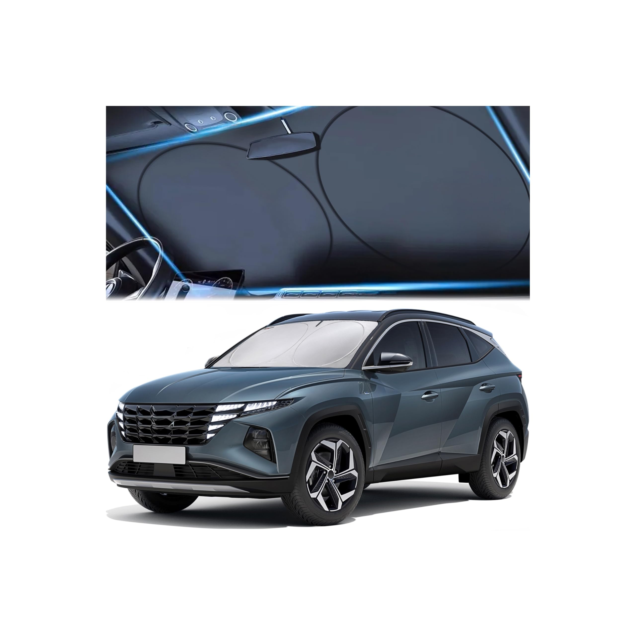 Autopect Car Windshield Sun Shade, Foldable Sun Blocker For Truck, Suv Automotive Interior Sun Protection, Reflective Car Shade For Front Windshield With Mirror Cut-Out Keeps Car Cool (Large)