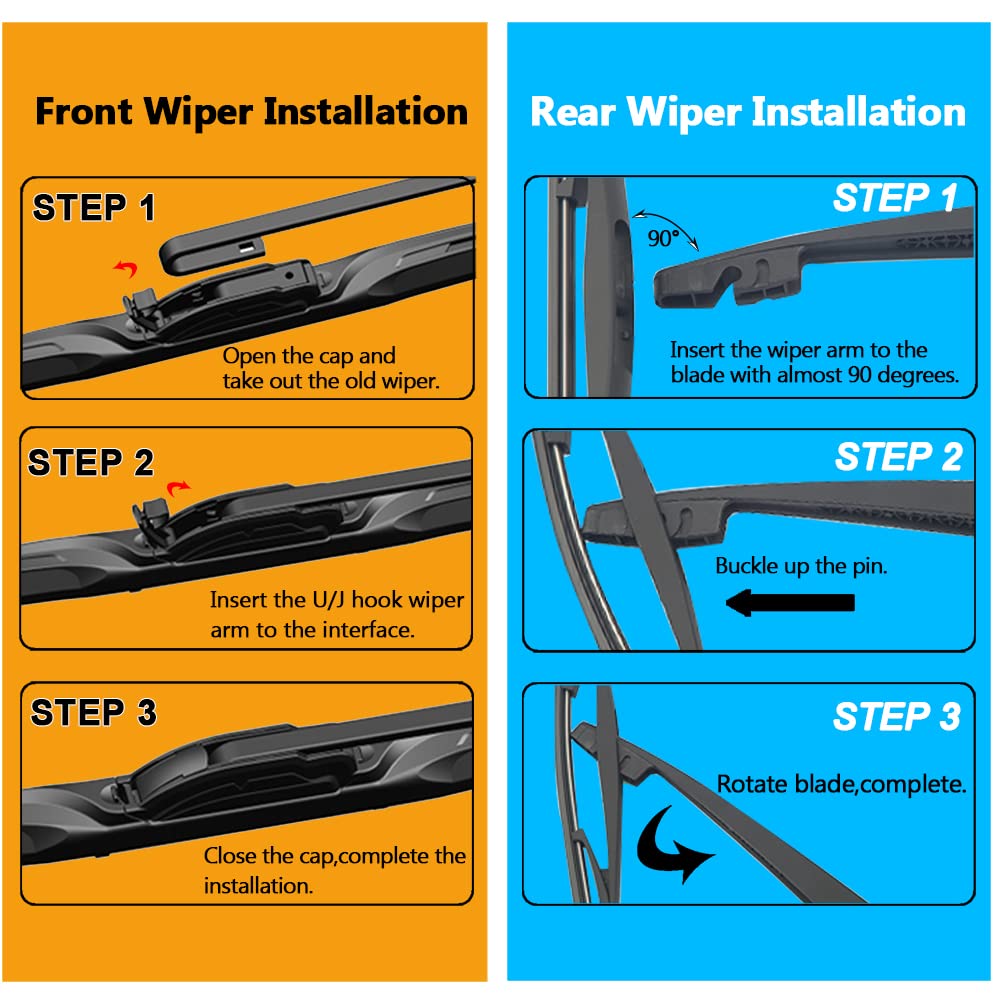 Autoboo 24''+18'' Windshield Wipers With 12'' Rear Wiper Blade Replacement For Nissan Pathfinder 2005-2012, Nissan Xterra 2005-2