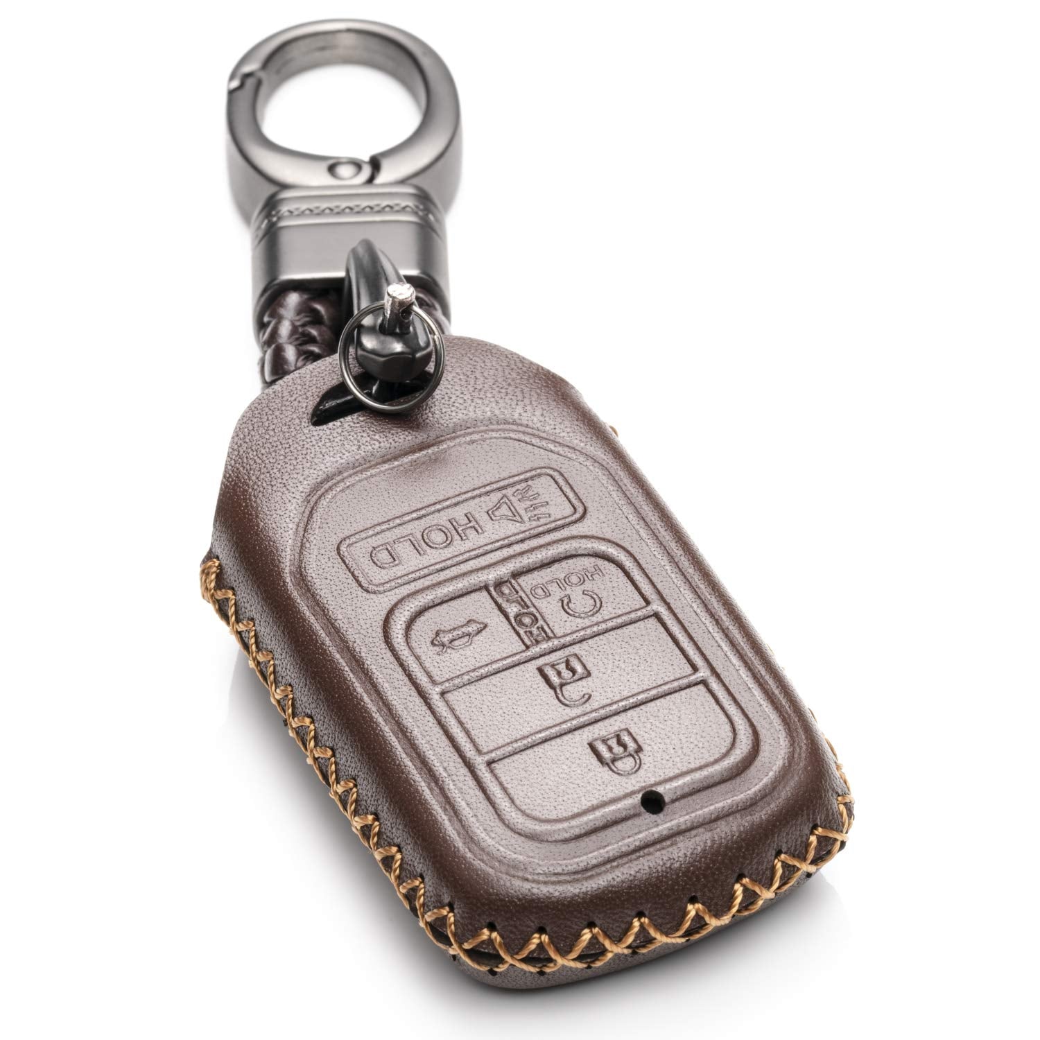 Vitodeco Genuine Leather Smart Key Keyless Remote Entry Fob Case Cover Compatible for Honda Civic, Fit, Accord, Pilot, CR-V (5 Buttons, Black/Red)