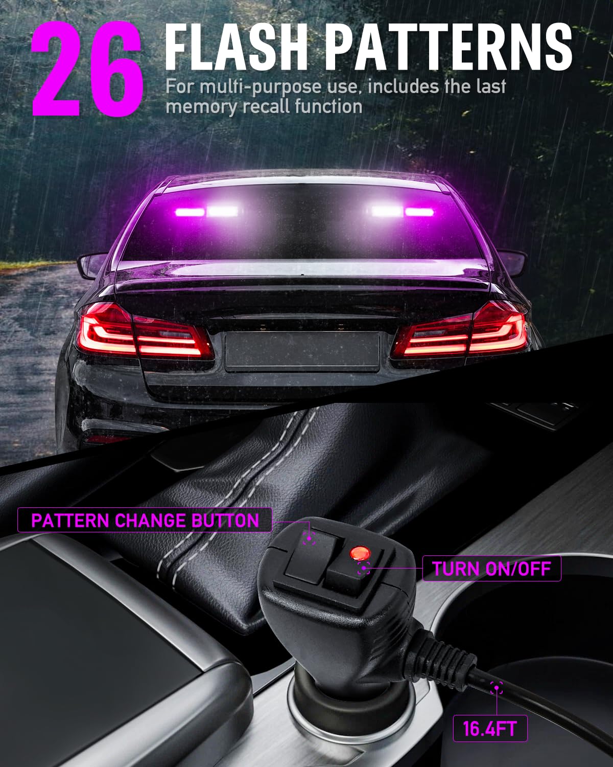 Hlauto 1002L Emergency Strobe Traffic Advisor Light Bar: 40 Led Dash Safety Warning Flashing Light, Front/Rear Windshield For Co