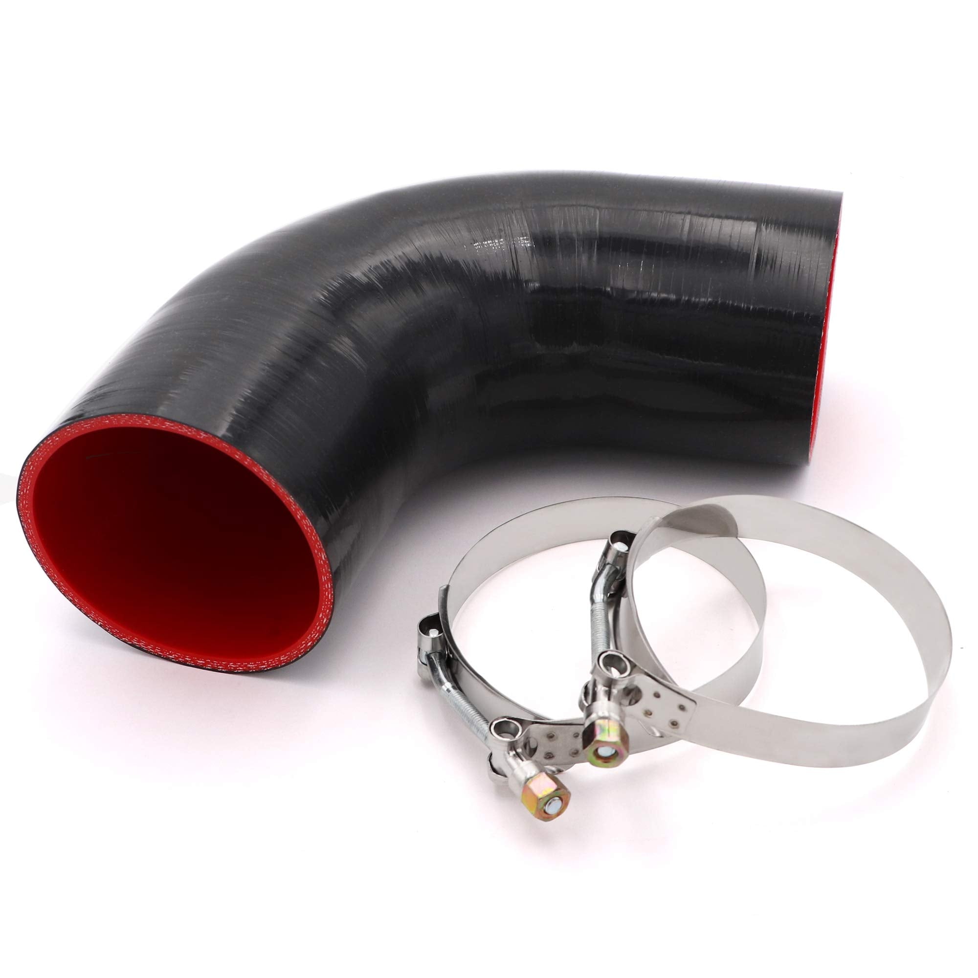 90 Degree Elbow Coupler Silicone Hose 4-Ply 4-Inch For Turbo/Intercooler/Intake Piping,Length 120Mm Thickness 5Mm With T-Bolt Cl