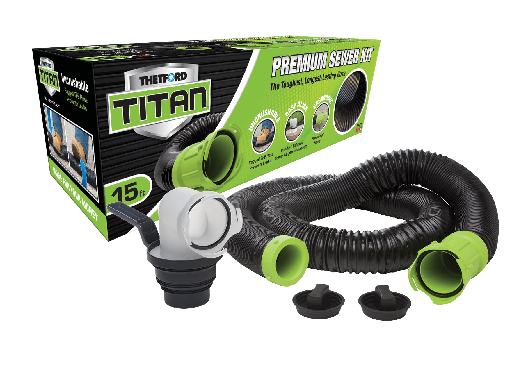 Thetford 17858 Titan Sewer Kit 15 Bilingual, Black
