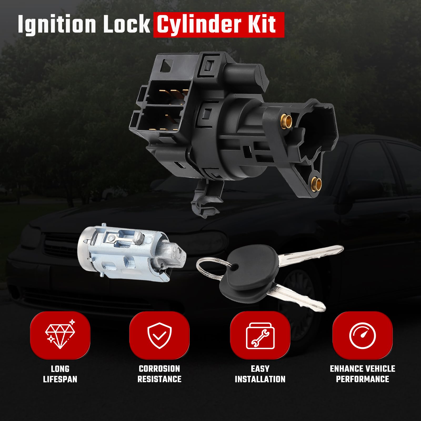 ISINFLASH Ignition Switch & Ignition Lock Cylinder with 2 Keys Compatible with 1997-2005 Chevy Malibu Impala Monte Carlo Olds Al