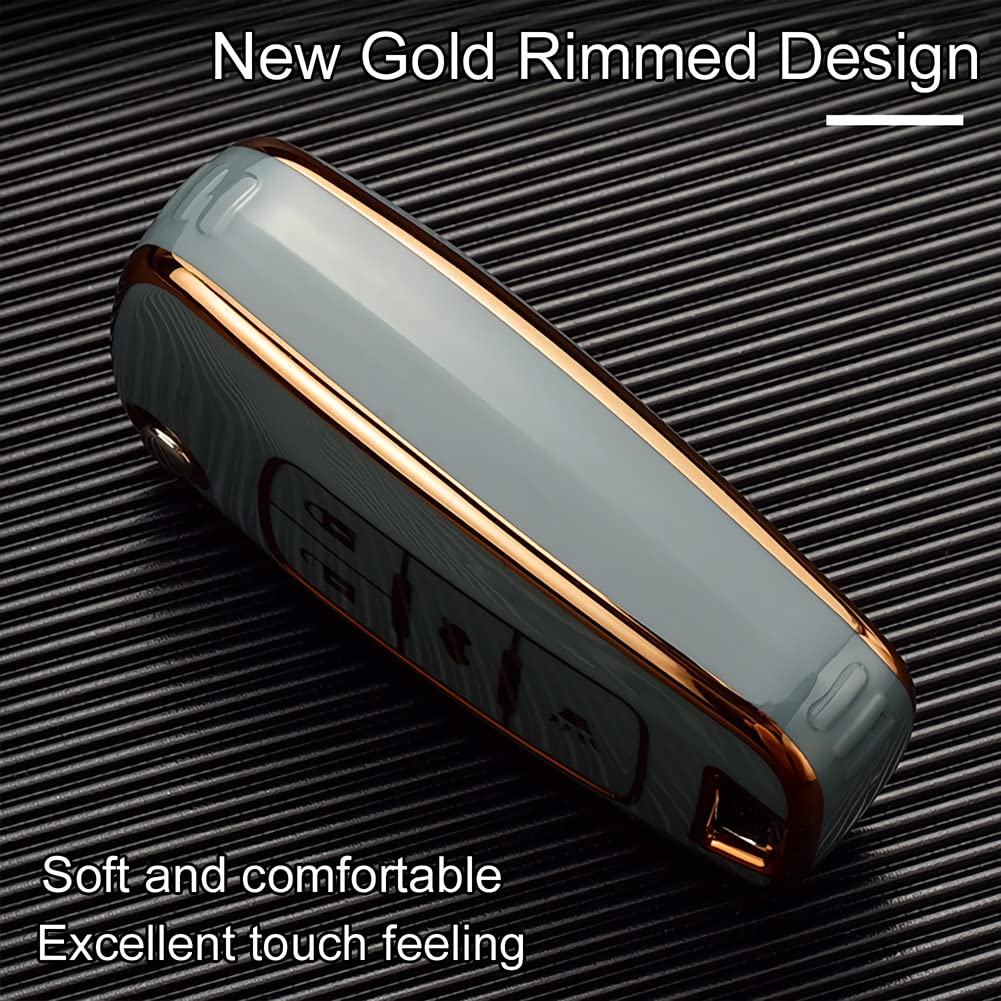 Cacacar For Chevy Key Fob Cover, Premium Tpu Full Protection Key Fob Case For Chevrolet Equinox Camaro Cruze Malibu Sonic Buick Terrain (5 Buttons Ivory)