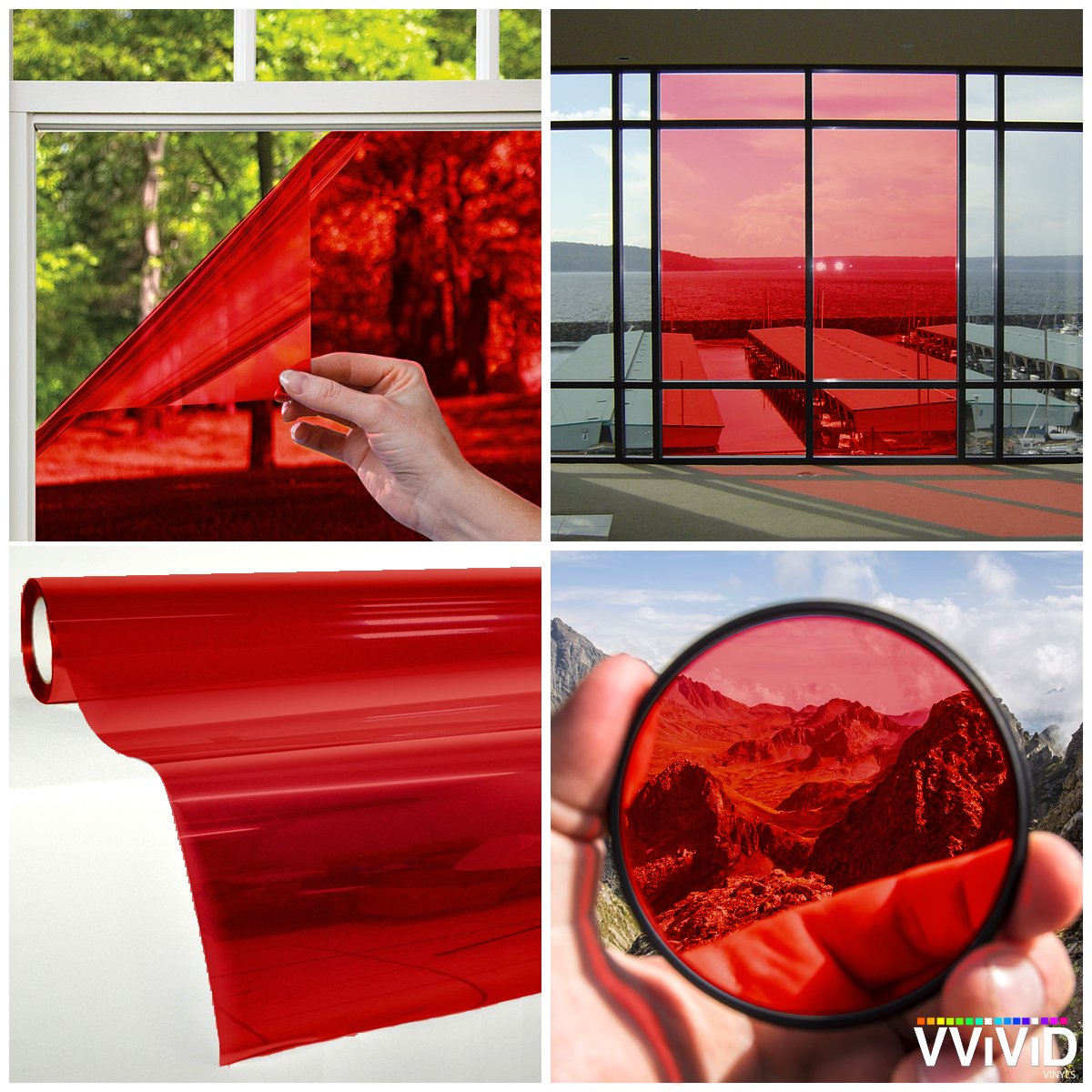 Vvivid Transparent Colorful Vinyl Window Tinting Sheets (10Ft X 5Ft, Red)