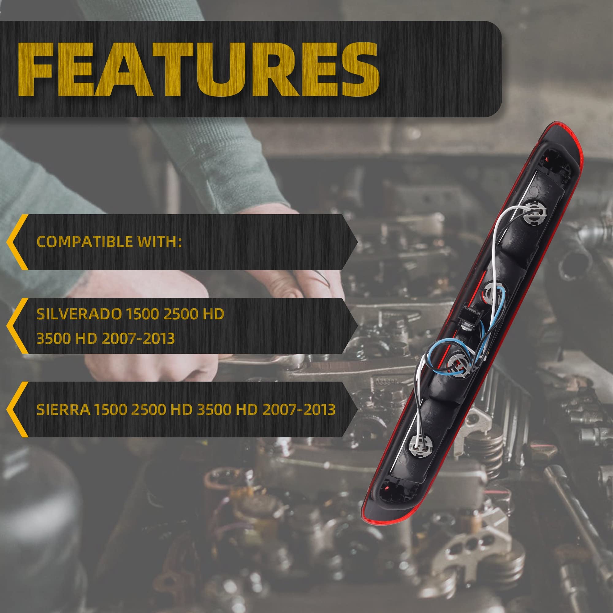 Dasbecan Gm25890530 Red Rear Center High Mount Brake Light Compatible With Gmc Sierra Chevy Silverado 2007-2013 Replace 923-247