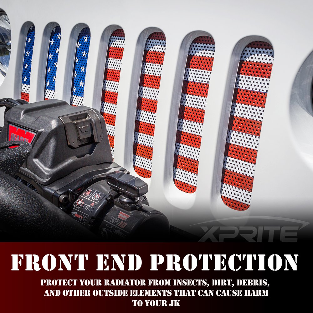 Xprite Grill Mesh Insert American Flag Matte Aluminum Alloy Mesh Grille Grid Compatible With 2007-2018 Jeep Wrangler Jk Jku