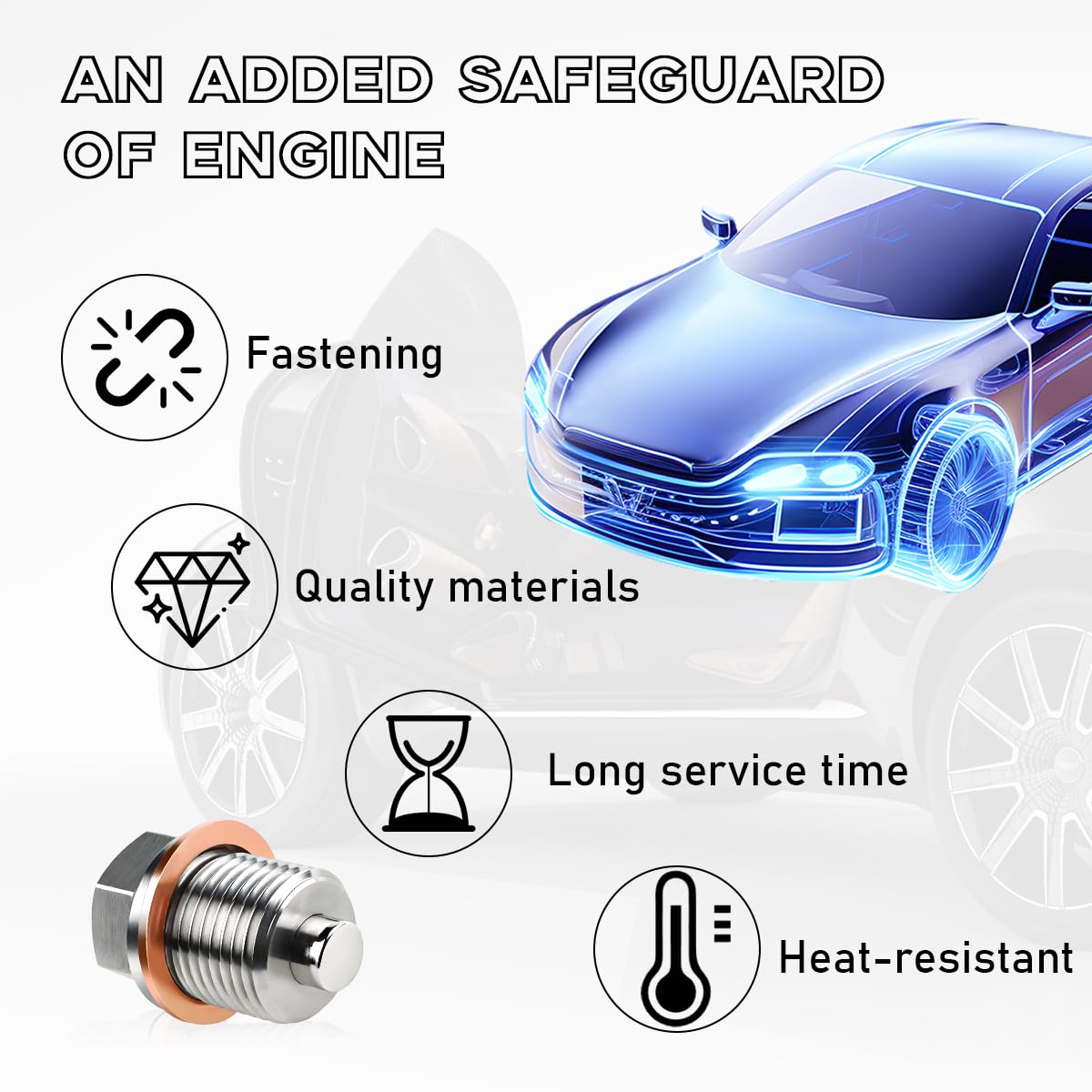 Dickno M18  1.5 Magnetic Oil Drain Plug, Aluminum Stainless Steel Sump Drain Nut Bolt with 5 Copper Crush Washer, Universal Leak