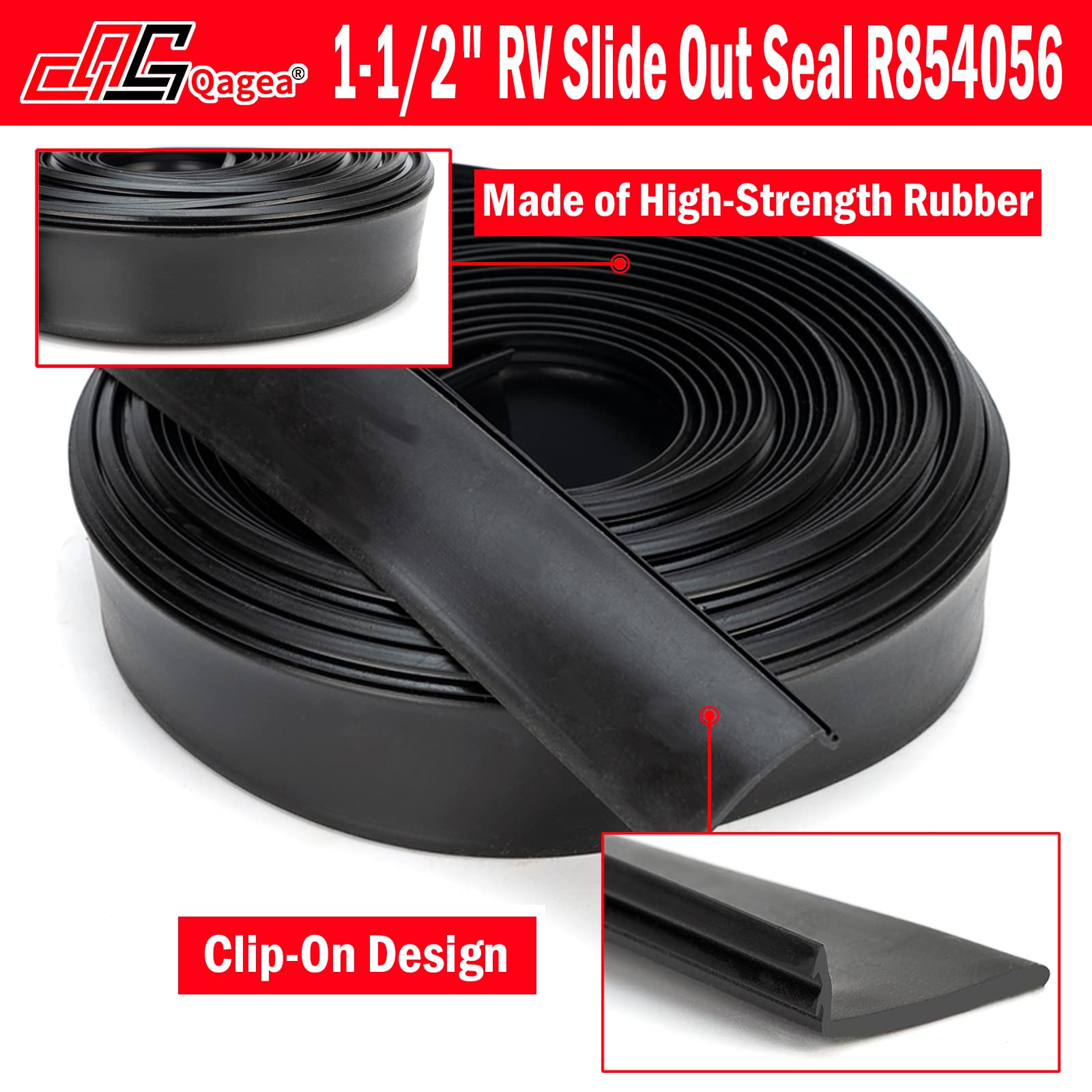 Rv Slide Out Wiper Seal 1-1/2'' R854056 Black Rubber Slideout Seal (Clip On) 25'
