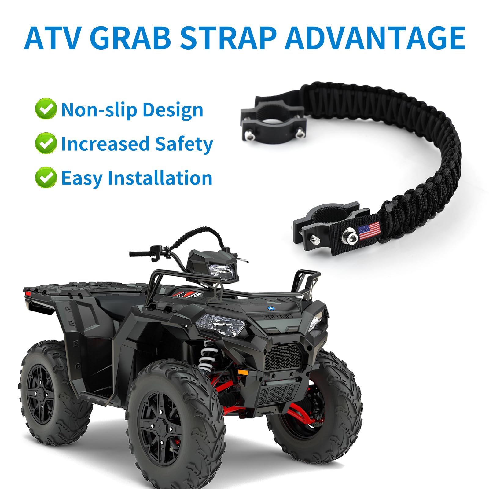 ATV Grab Strap, Sturdy Safety Motocycle Grab Strap Universal for 0.75-1.37 Inch Handelbar Paracord Grip Handle for Kids Compatib