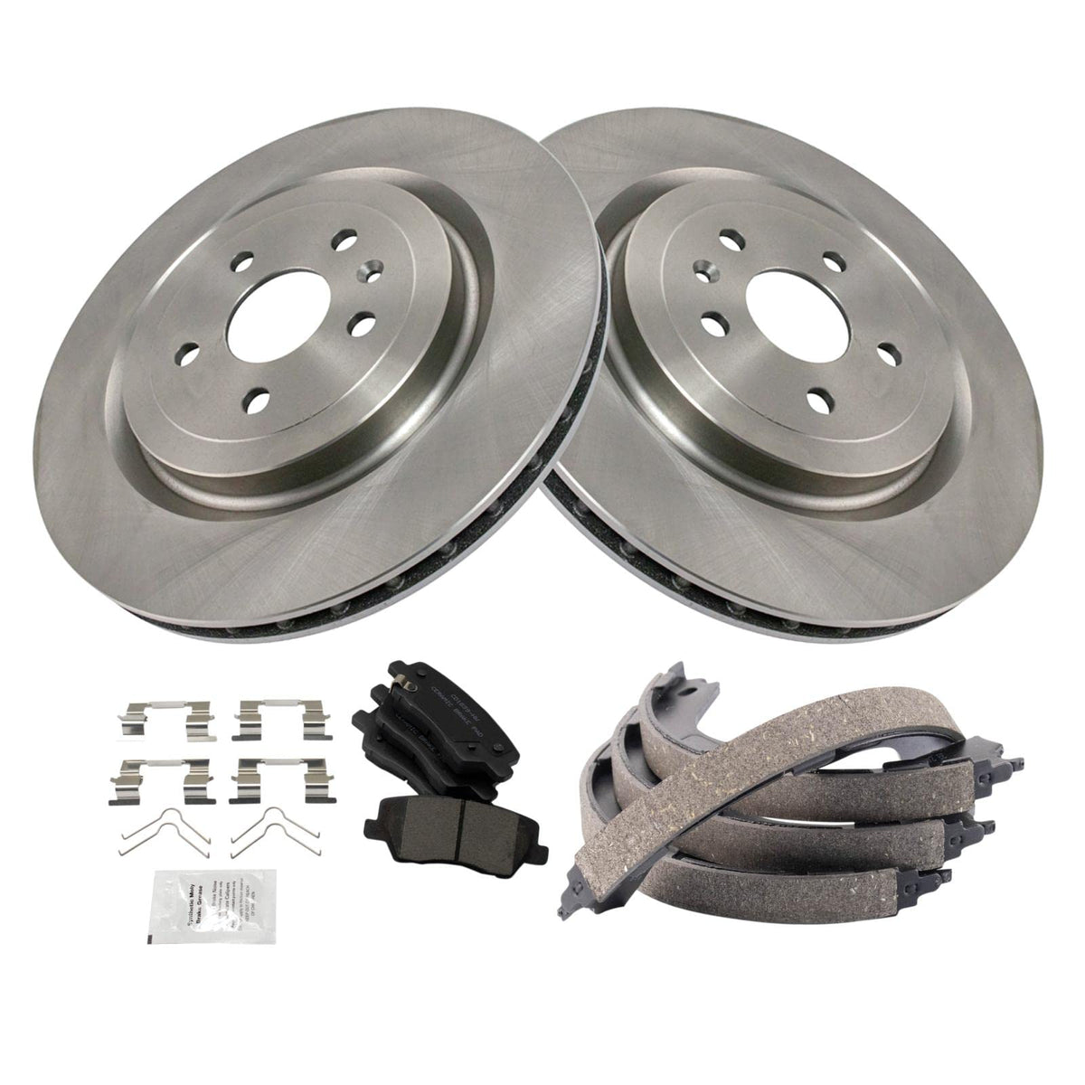 Trq Rear Brake Pad & Rotor Kit Brake Pads Brake Rotor Parking Brake Shoe Set Ceramic Compatible With 2016-2018 Cadillac Cts