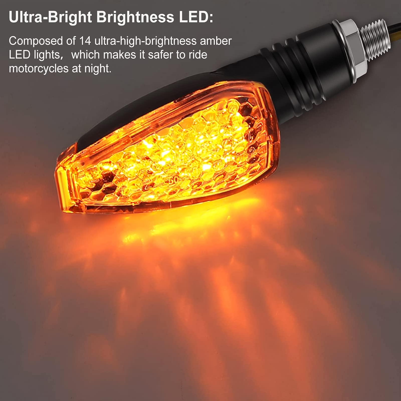 4 Pieces Motorcycle Turn Signal Lights Indicators Flowing 14 Led 12V Motorbike Led Blinker Amber Lamp Mini Stalk Arrow Front Rea